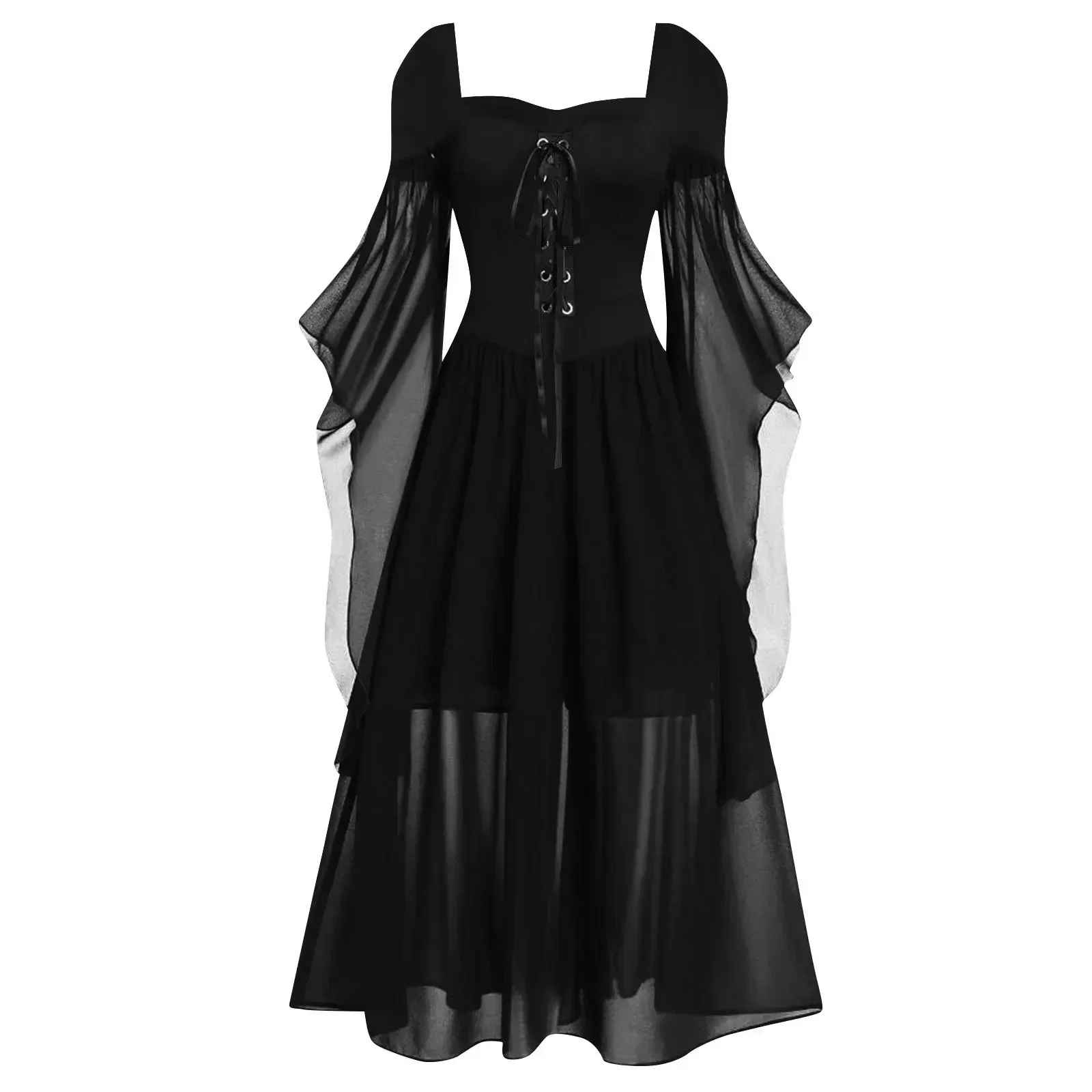Halloween Costumes, Plus Size Gothic Witch Halloween Costume for Women, Vintage Medieval Cold Shoulder Dress, Butterfly Sleeve Carnival Party Outfit