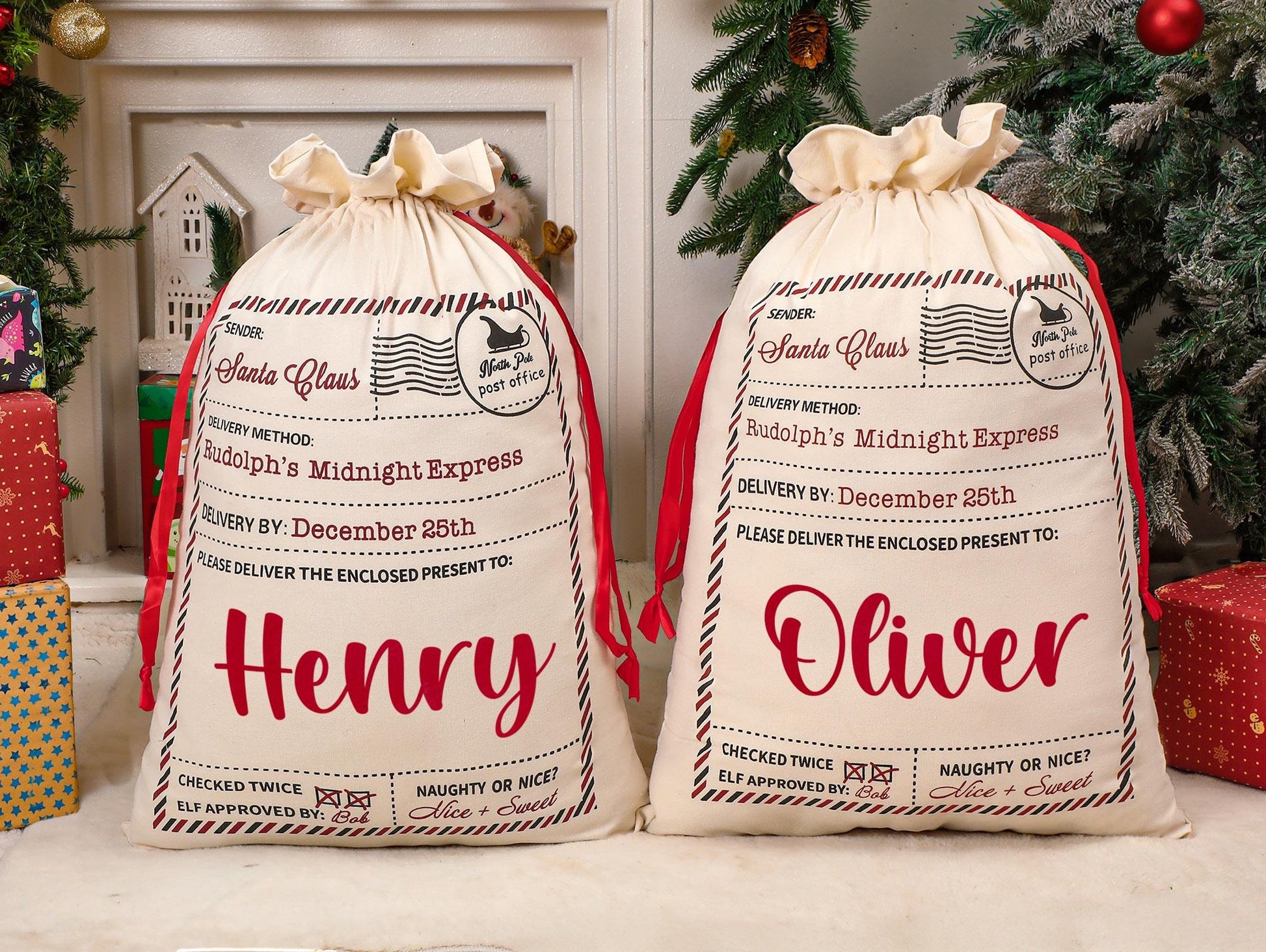Personalized Santa Sack, Family Christmas Sack with Name, 2025 Christmas Gift Bag, Christmas Gifts for kids, Large Santa Bag, Holiday Decor