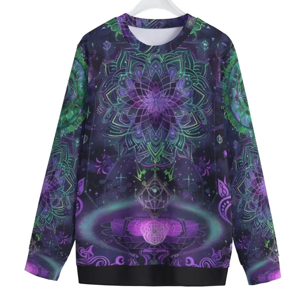 Mystic Aesthetic Women’s Sweatshirt, Psychedelic Spiritual Top, Festival Boho Wear, Vibrant Healing Clothing, Cosmic Symbol Fashion