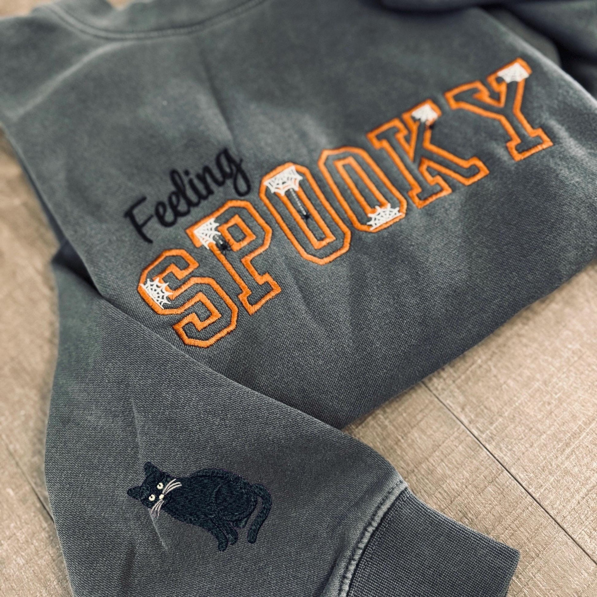 Embroidered Feeling Spooky Sweatshirt, Embroidered Halloween Ghost Crewneck Sweater, Cozy Autumn Pumpkin Crewneck, Halloween Gifts EBAC16