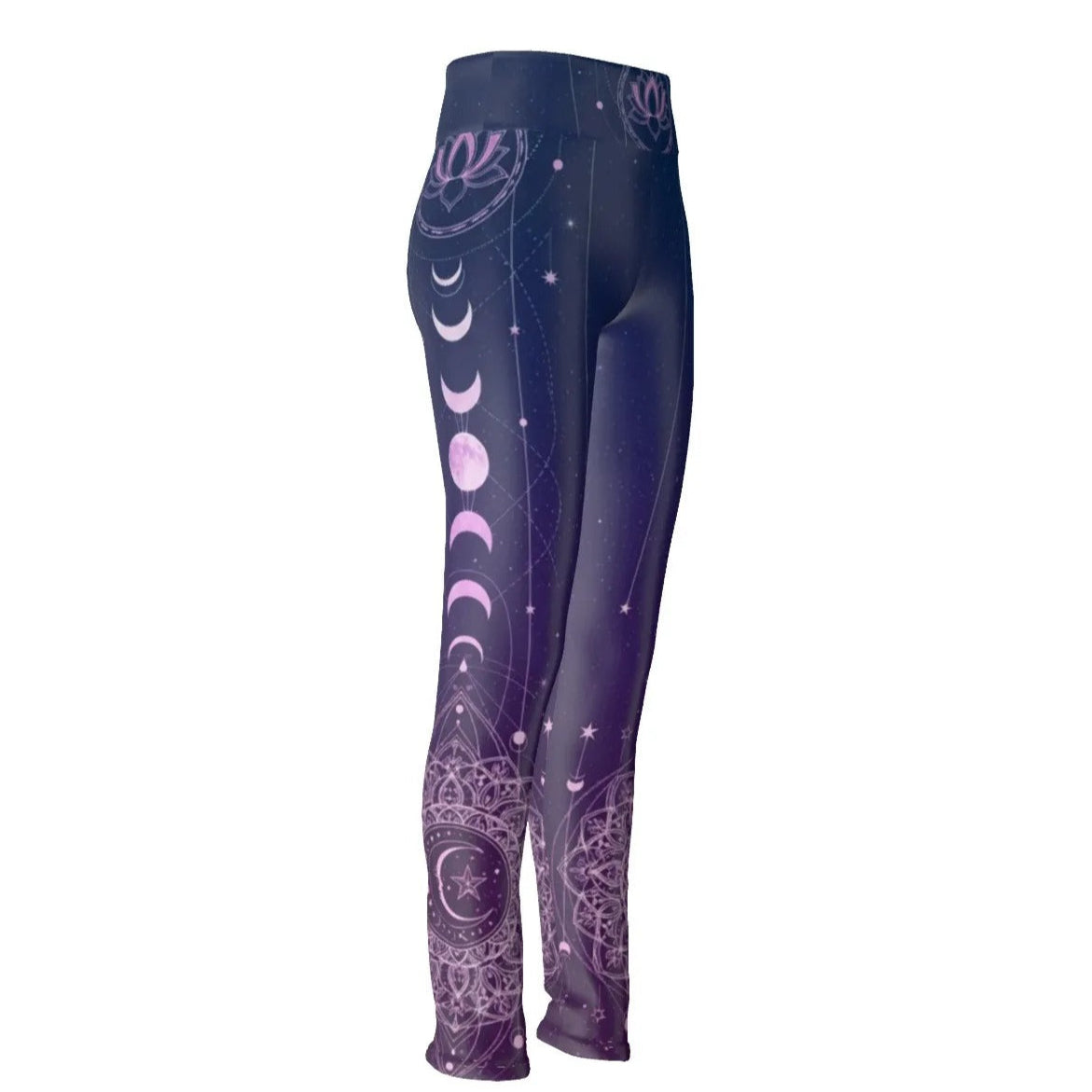 Mystic Lunar Mandala Leggings, Moon Phase Spiritual Yoga Pants, Celestial Lotus Activewear, Sacred Geometry Cosmic Tights, Boho Mystic Style