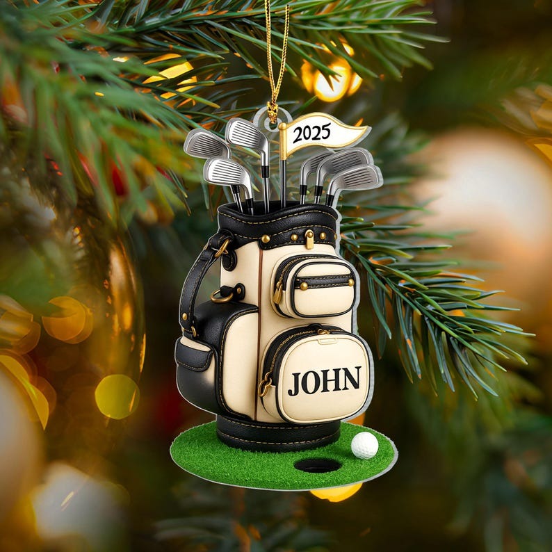 Personalized Golf Bag Ornament 2025, Custom Name Golf Christmas Decoration, Golfer Gift Keepsake