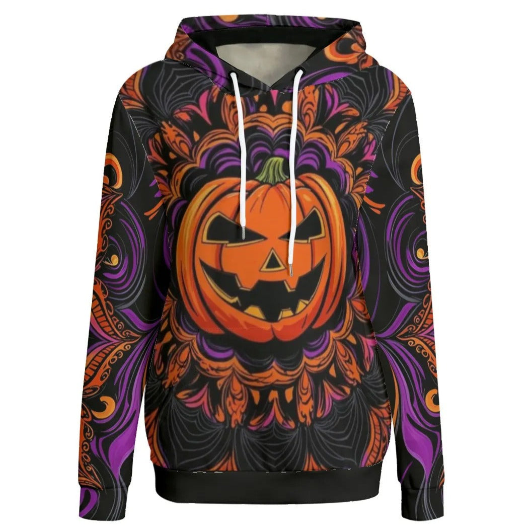 Pumpkin Mandala Magic Women’s Essentials Hoodie, Halloween Costume Ideas , Halloween Jack-o’-Lantern Sweatshirt, Spooky Mandala Art, Halloween Horror Nights
