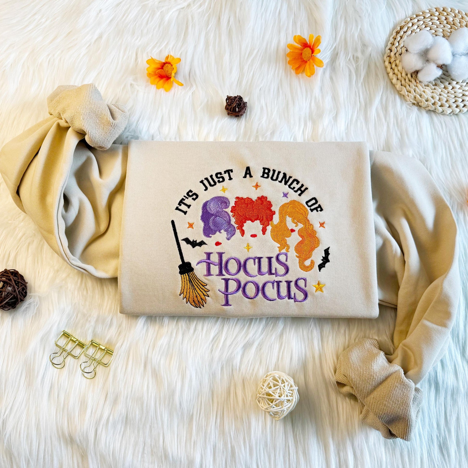 Embroidered Hocus Pocus Witch Sweatshirt, Halloween Witch Embroidered Sweatshirt, Halloween Crew Neck Sweatshirt or Hoodie, Halloween Gift EBAC19