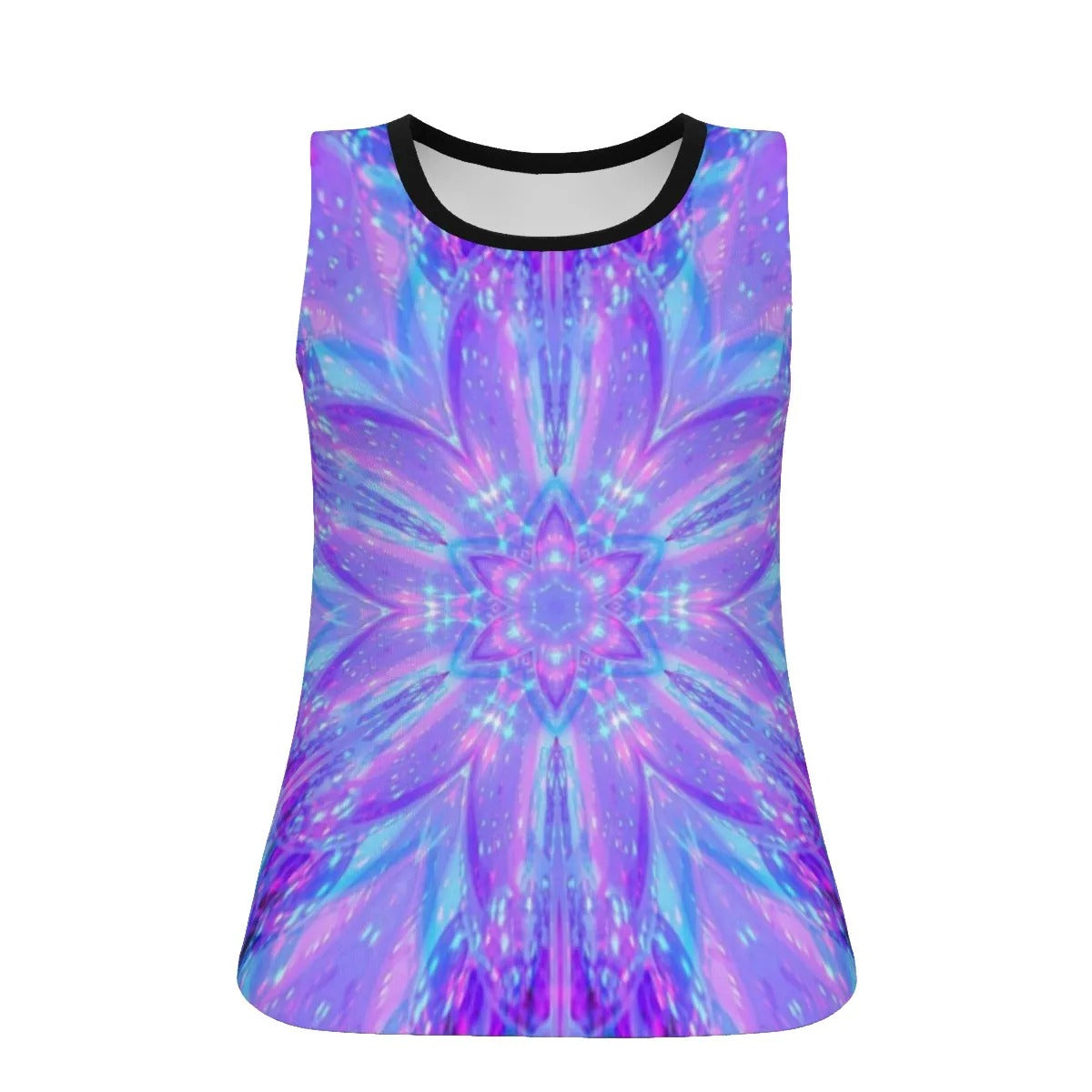 Kaleio Galaxy Women’s Tank Top, Trippy Psychedelic Space Shirt, Holographic Mandala Festival Wear, Cosmic Rave Sleeveless Tee