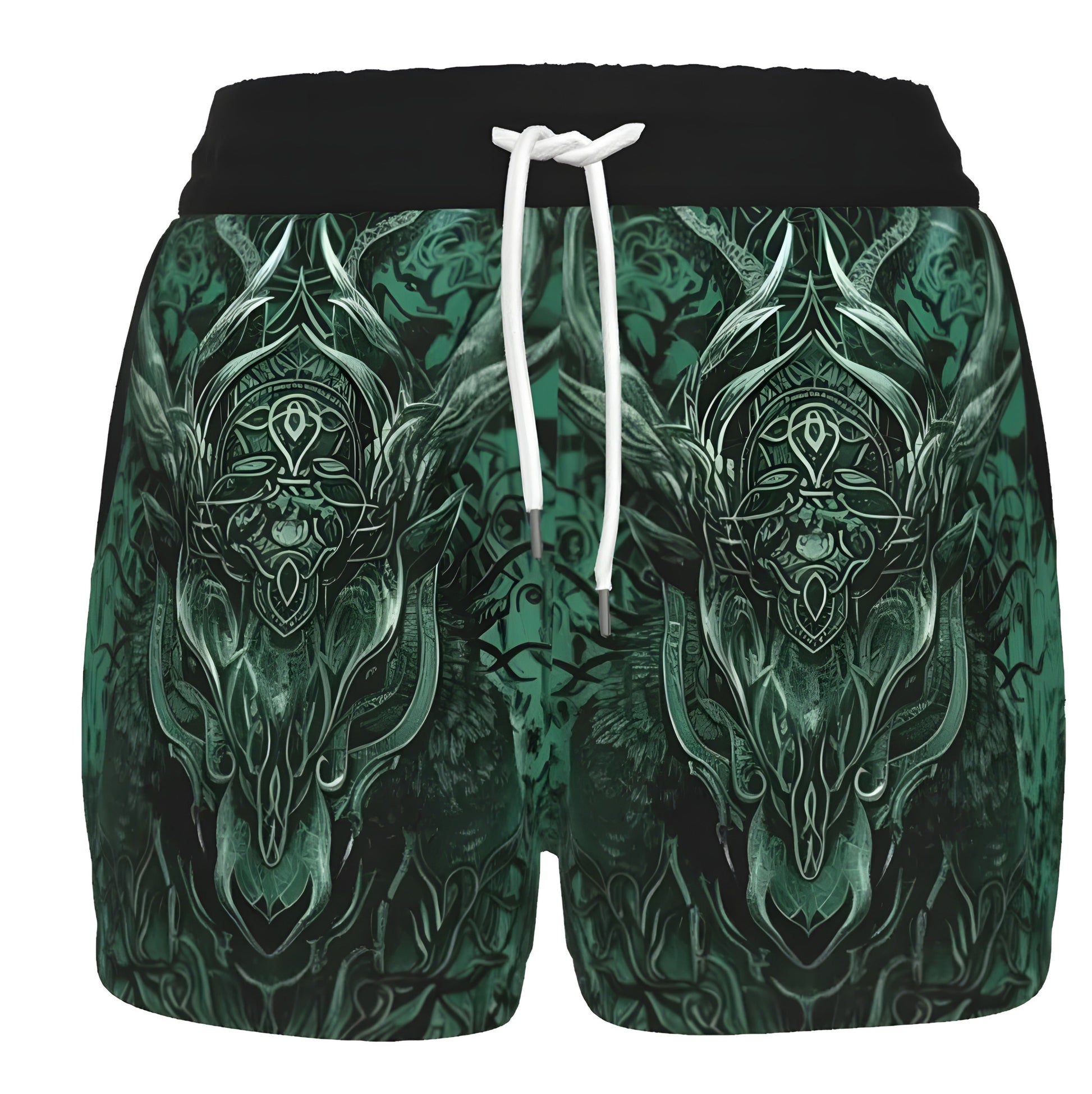 Women’s Vilking Shorts – Norse Mythology Design with Celtic Wolf, Rune Symbols & Warrior Spirit for Active Wear, Spiritual Festival Wear