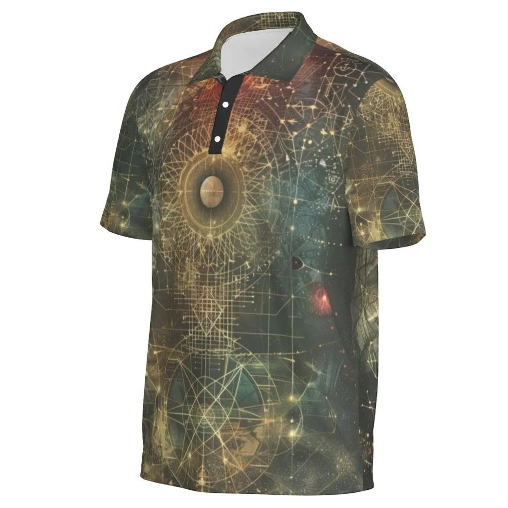 Celestial Alchemy Polo Shirt for Men, Sacred Geometry Sun Moon Shirt, Occult Magic Golf Polo, Spiritual Streetwear Gift