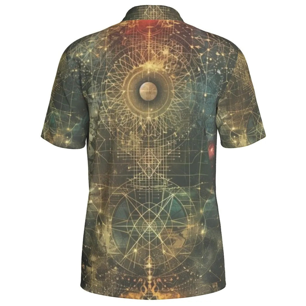 Celestial Alchemy Polo Shirt for Men, Sacred Geometry Sun Moon Shirt, Occult Magic Golf Polo, Spiritual Streetwear Gift