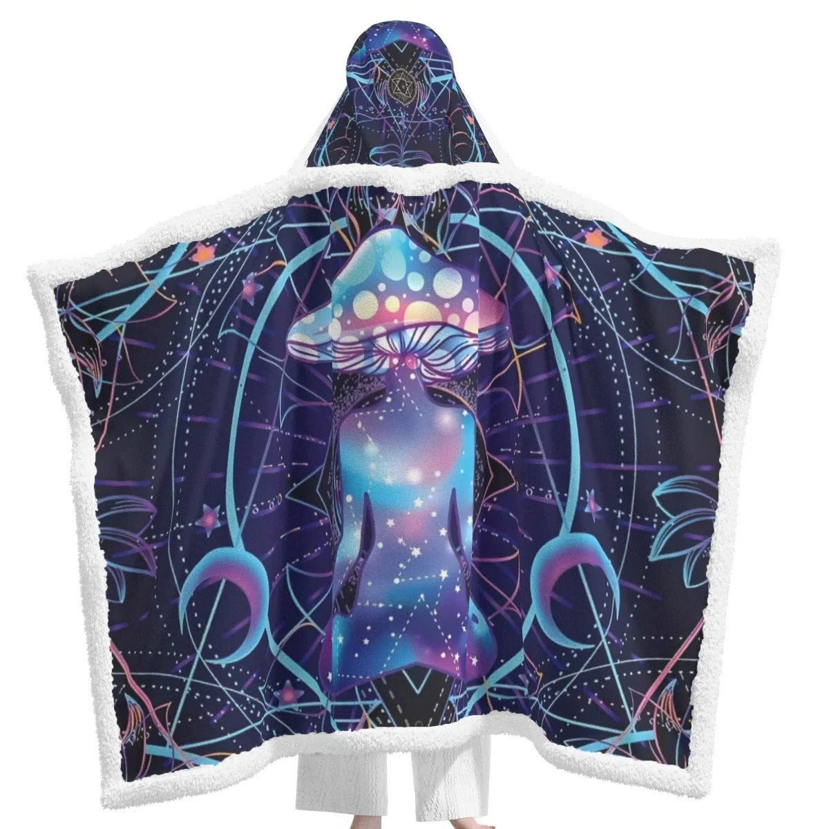 Mystic Mushroom Awakening Wearable Hooded Blanket, Psychedelic Spiritual Wrap, Cosmic Mushroom Hooded Cape, Visionary Art Cozy Wear, Boho Mystic Style