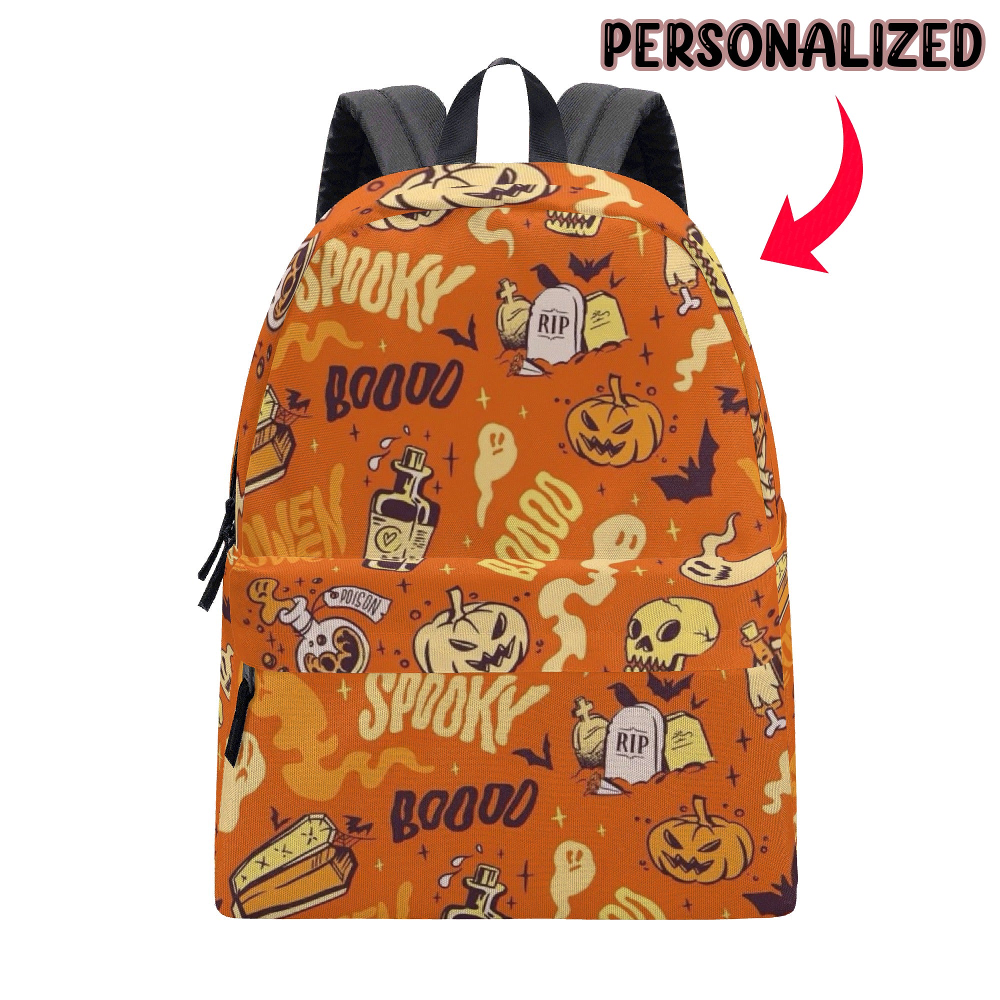 Personalized Halloween Pumpkin Backpack, Spooky Orange School Bag for Kids, Back to School Trick or Treat Bookbag, Cute Ghost & Skull Print