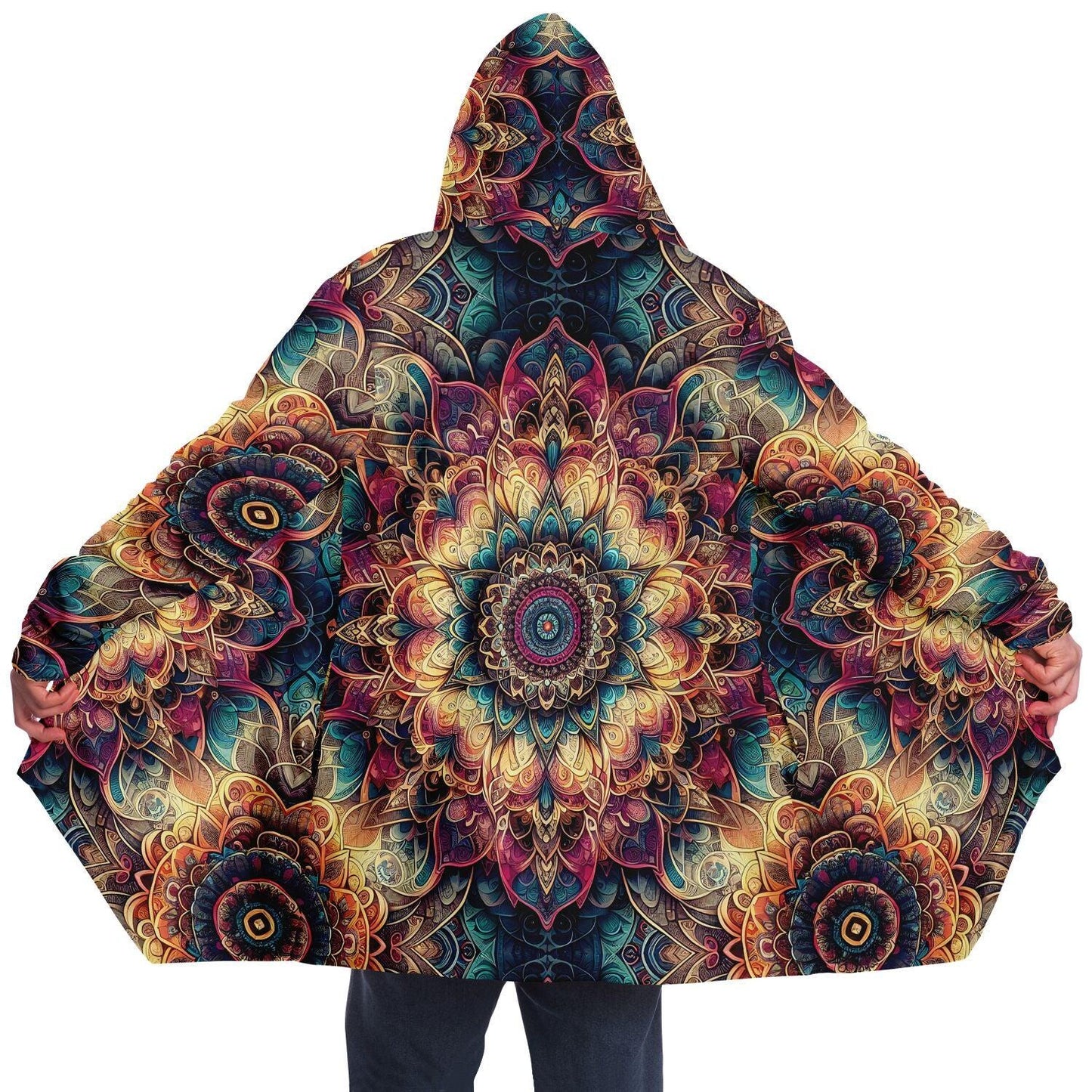 Psychedelic Floral Mandala Rave Festival Cloak ,Winter Fleece Festival Coat, Cloak With Hood, Rave Cloak ,Rave Wear, Cloak Pattern