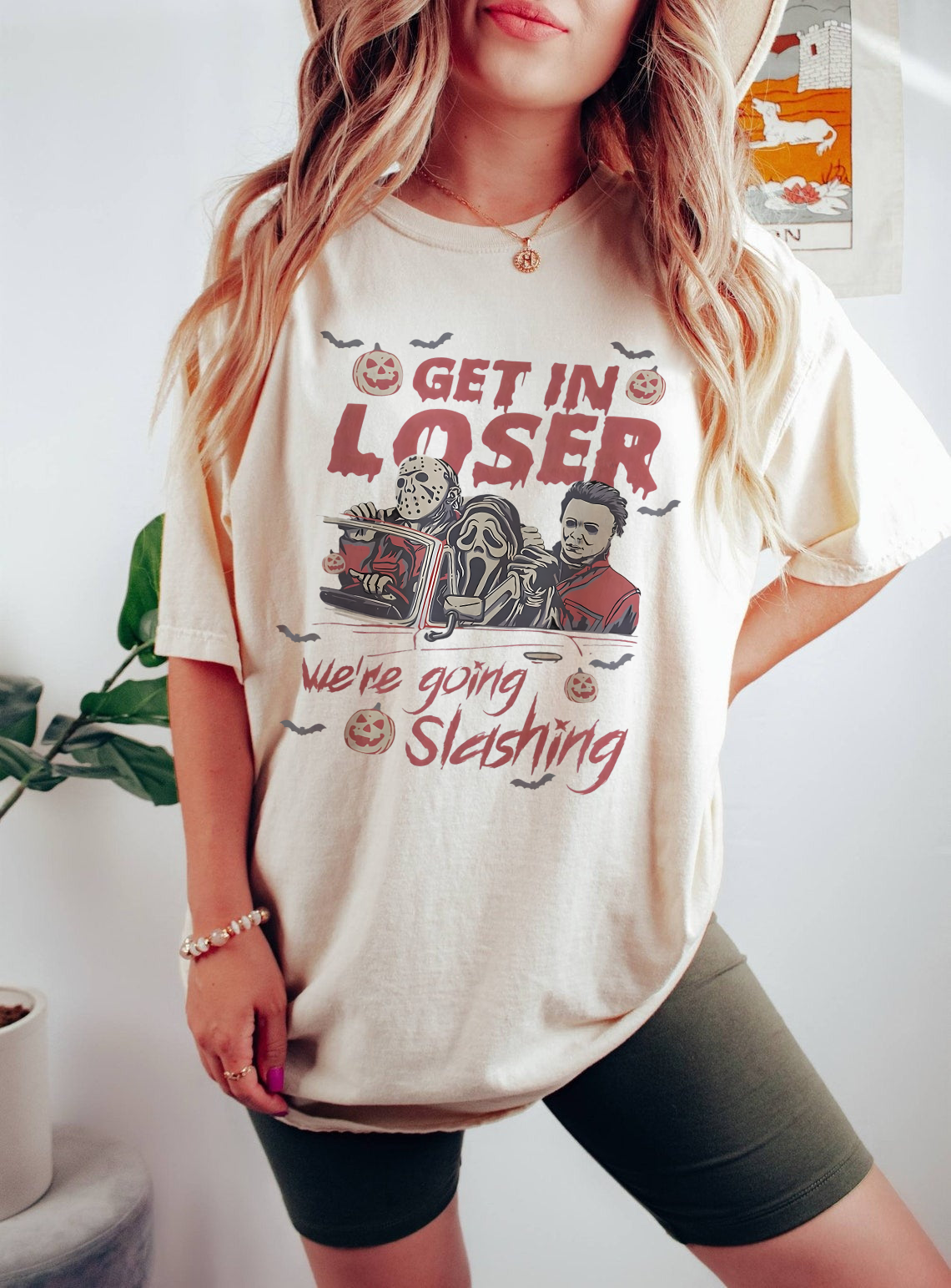 Funny Halloween Shirt, Get In Loser We’re Going Slashing, Retro Slasher Villain Tee, Scary Movie Inspired Graphic T-Shirt