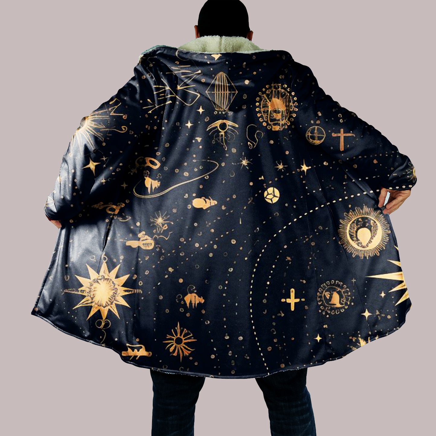 Celestial Hooded Cloak, Astrology Star Map Cape, Mystical Constellation Sherpa Lined Blanket Hoodie, Zodiac Galaxy Robe for Men & Women