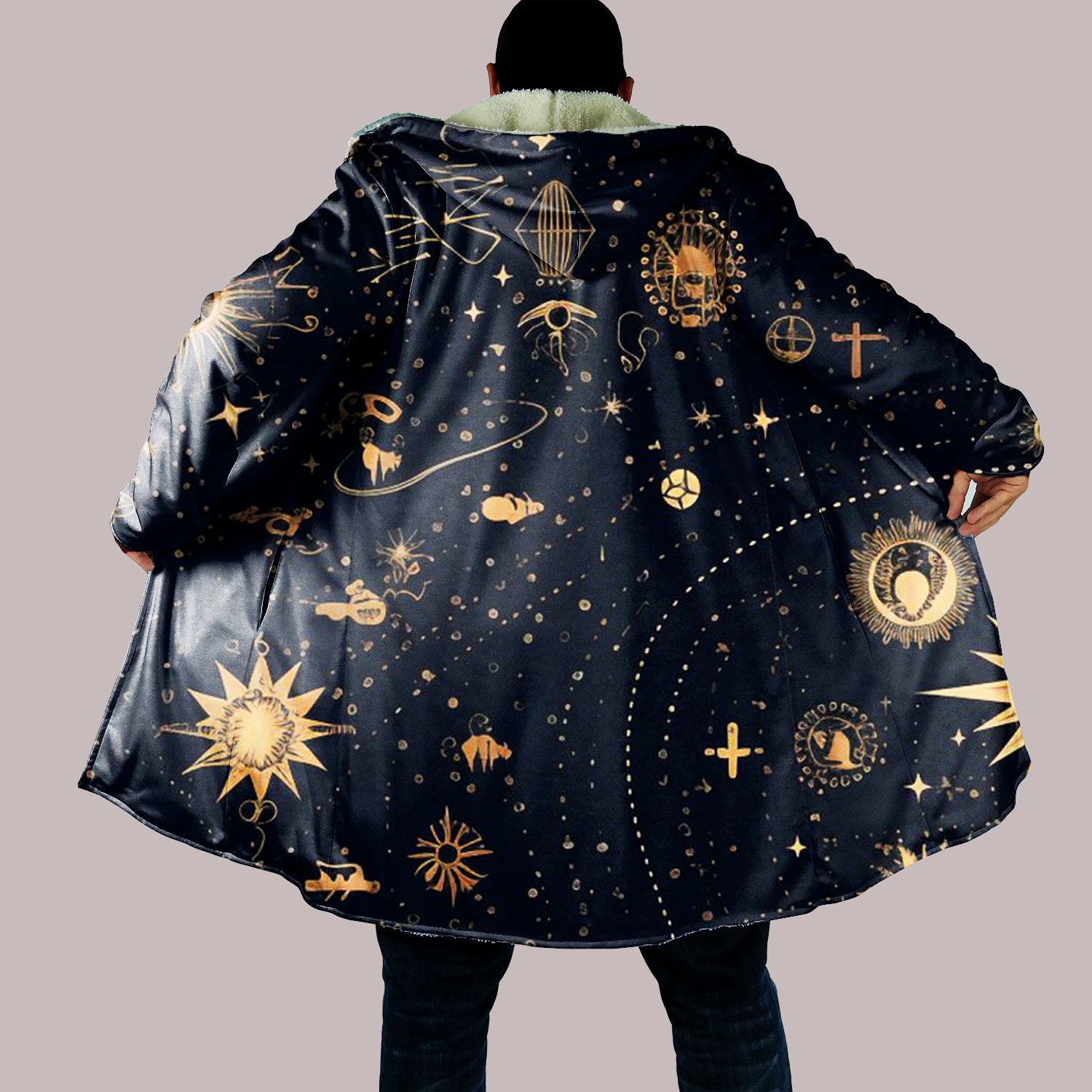 Celestial Hooded Cloak, Astrology Star Map Cape, Mystical Constellation Sherpa Lined Blanket Hoodie, Zodiac Galaxy Robe for Men & Women