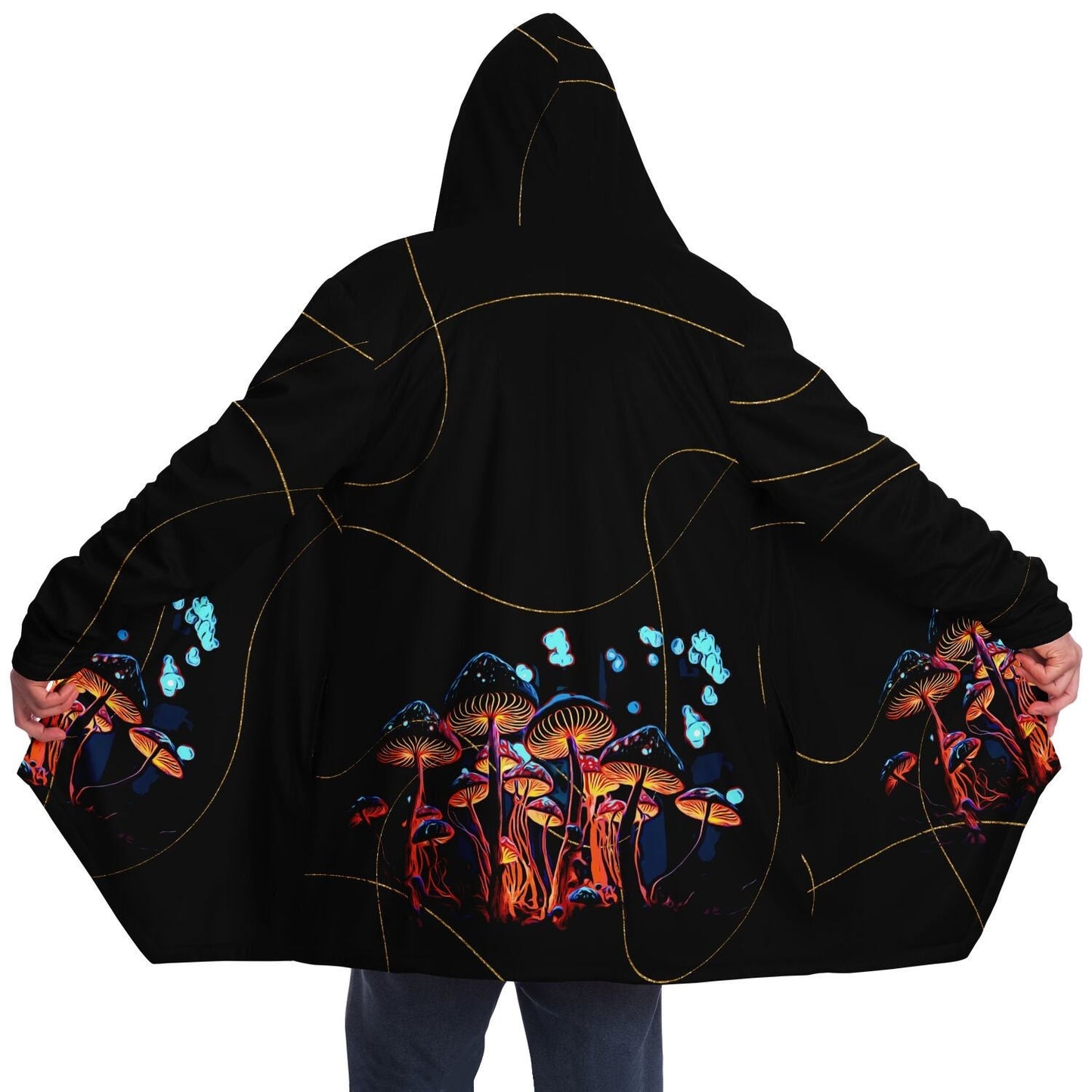 Mushroom Cloak rave cloak with hood and pockets cloak festival cloak, warm rave clothes, warm rave cloak, hooded rave cloak festival