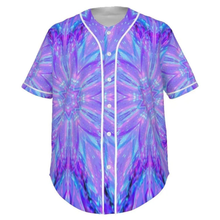 Kaleio Galaxy Baseball Shirt, Trippy Space Mandala Jersey, Holographic Psychedelic Button-Up, Cosmic Festival Streetwear