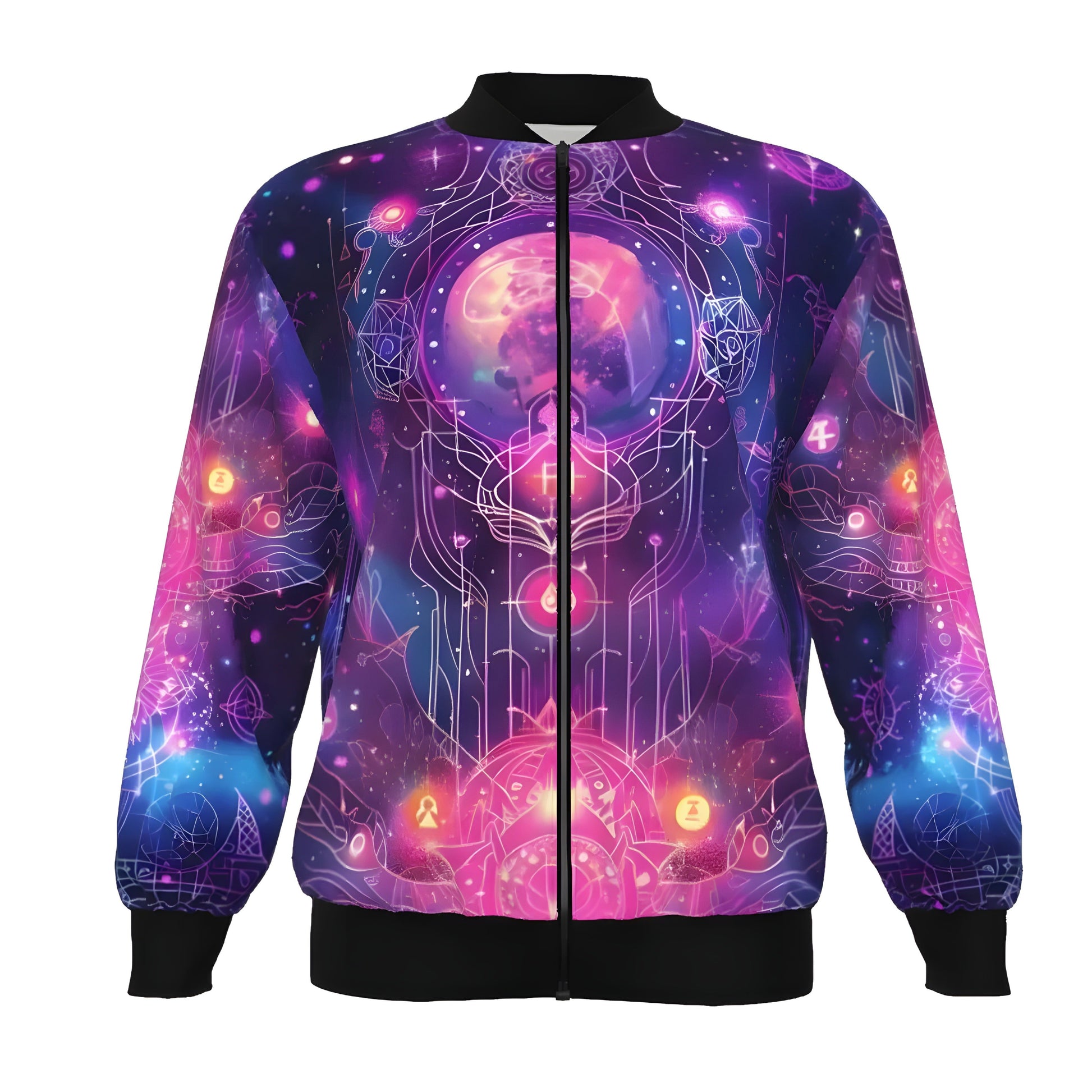 Cosmic Mysticism Bomber Jacket, Psychedelic Galaxy Graphic Design, Spiritual Streetwear, Unique Gift for Him or Her, Fantasy Bomber Jacket