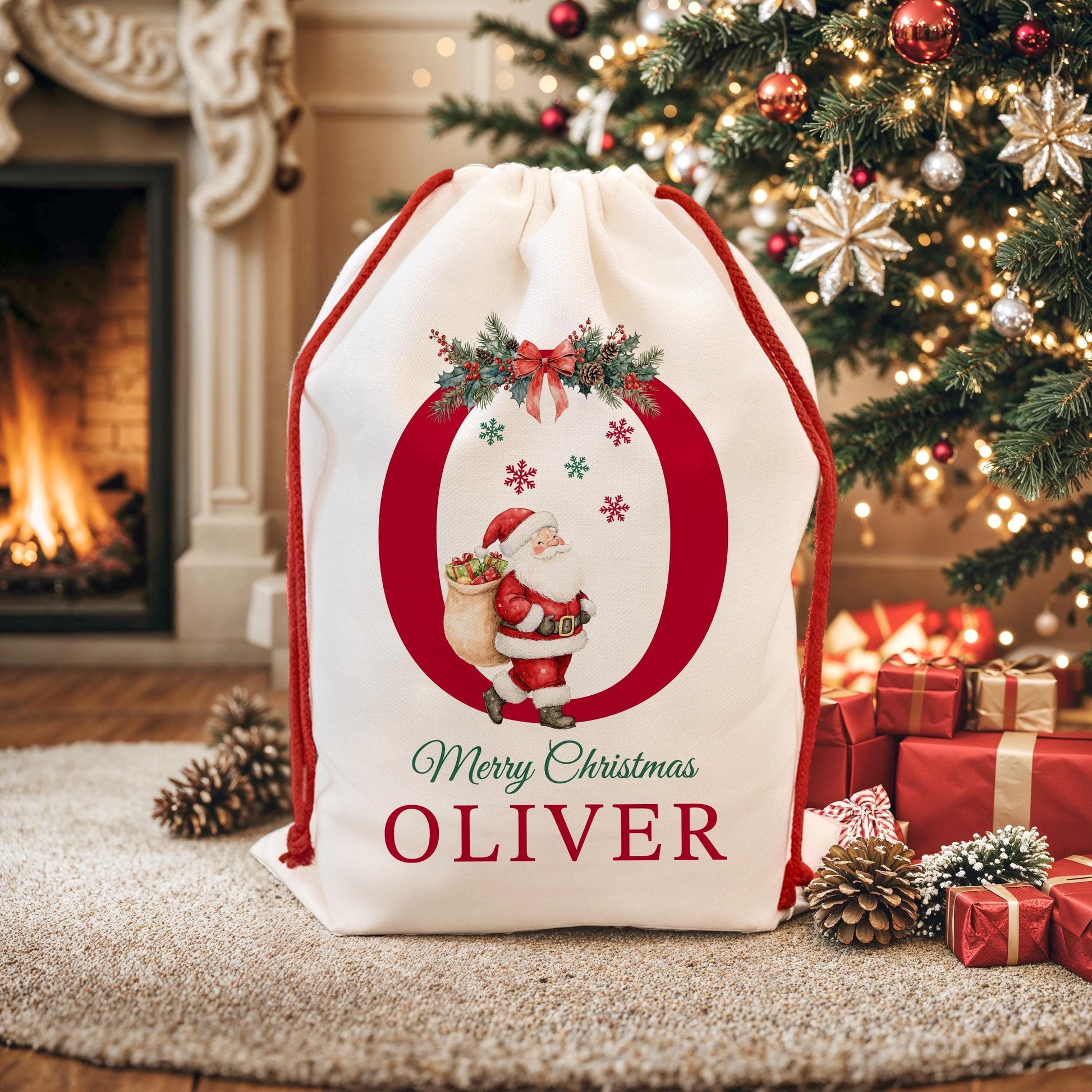 Personalized Christmas Santa Sack, Custom Canvas Personalized Christmas Present Gift Bag for Him Her Kids Adults, Add Name Initial Xmas Stocking