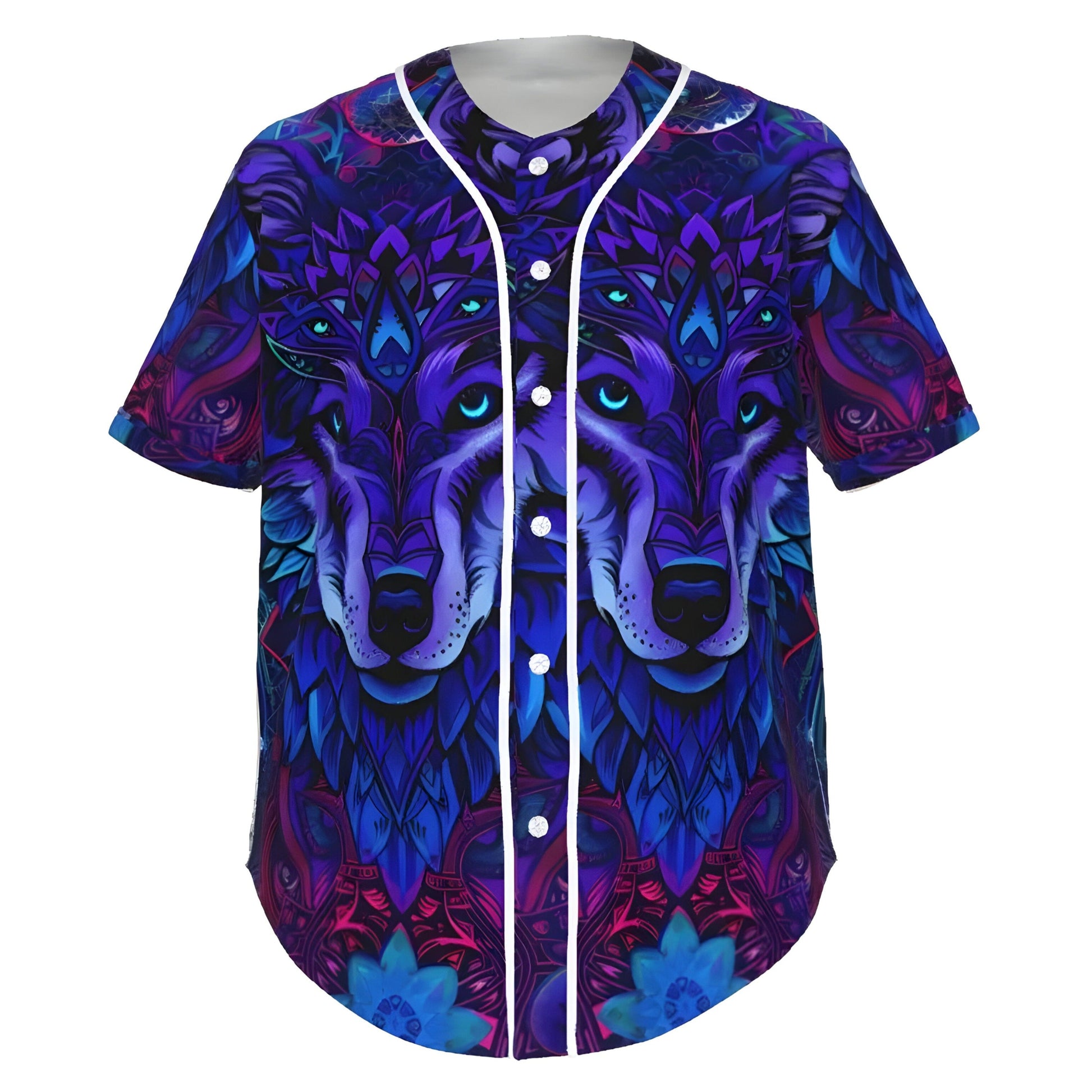 Wolf Mandala Baseball Shirt, Psychedelic Wolf Graphic Tee, Tribal Mandala Design, Fantasy Baseball Shirt, Colorful Wolf Sportswear
