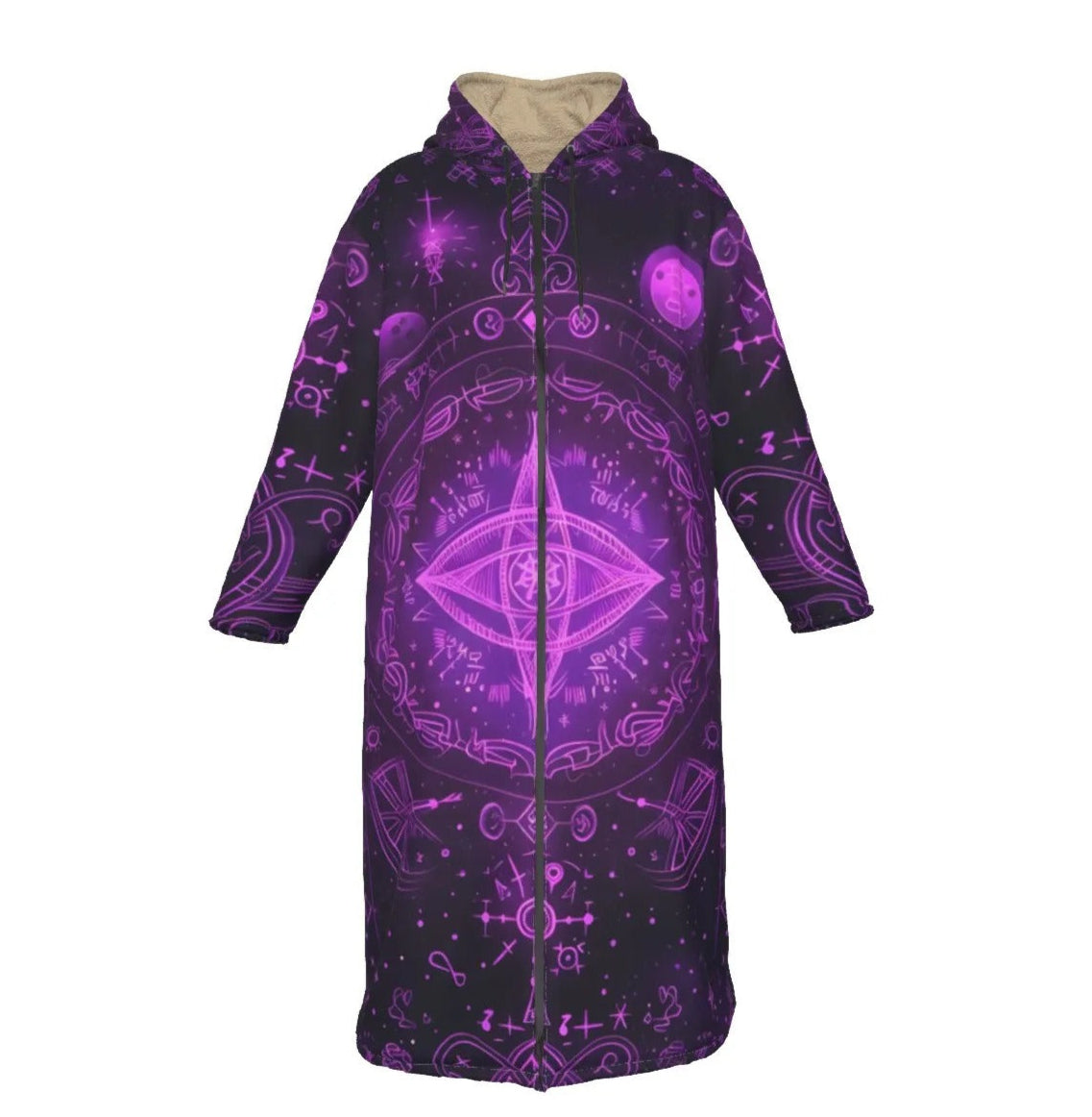 Mystical Fantasy Zip-Up Cloak, Arcane Magic Symbol Zip-Up Cloak, Witchcore Celestial Light Zip-Up Cloak, Vibrant Occult Energy Zip-Up Cloak, Esoteric Purple Spell Zip-Up Cloak