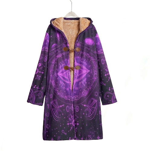 Mystical Fantasy Cloak, Arcane Magic Symbol Cloak, Witchcore Celestial Light Cloak, Vibrant Occult Energy Cloak, Esoteric Purple Spell Cloak