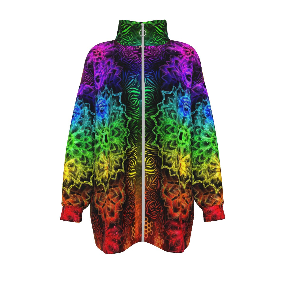 Sacred Chakra Mandala Coats Women, Vibrant Rainbow Energy Healing Coats, Spiritual Energy Symbol, Colorful Sacred Geometry Coats, Meditation Coats