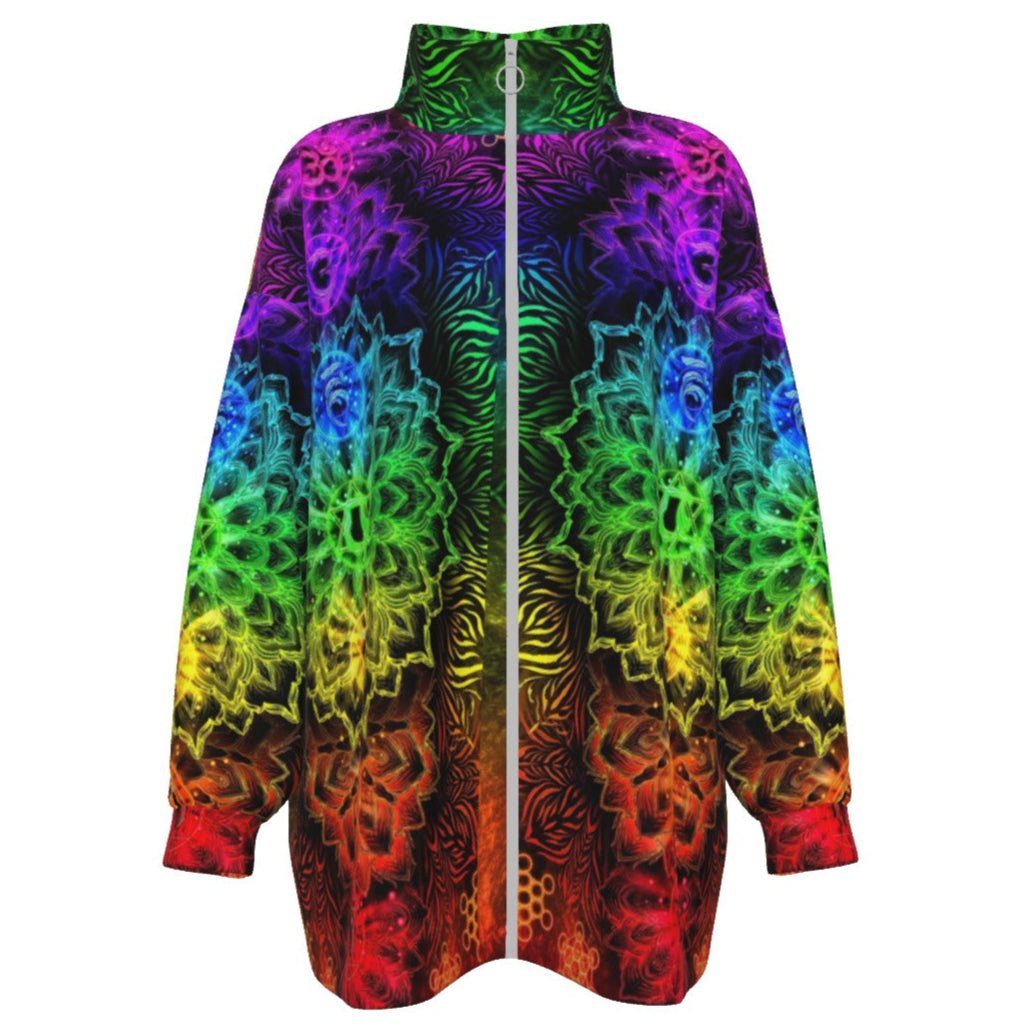 Sacred Chakra Mandala Coats Women, Vibrant Rainbow Energy Healing Coats, Spiritual Energy Symbol, Colorful Sacred Geometry Coats, Meditation Coats