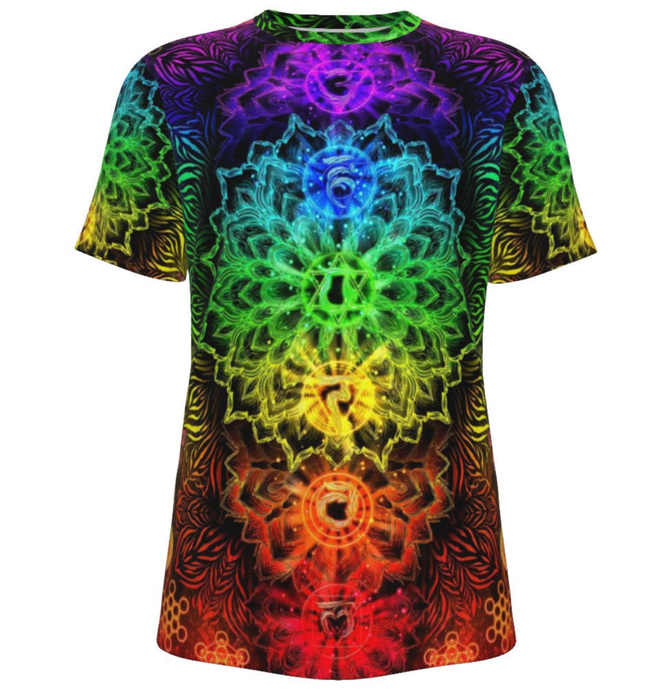 Sacred Chakra Mandala T-Shirt, Vibrant Rainbow Energy Healing T-Shirt, Spiritual Energy Symbol, Colorful Sacred Geometry T-Shirt, Mandala T-Shirt