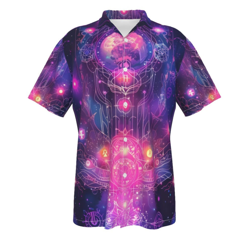 Cosmic Mysticism Hawaiian, Celestial Portal Hawaiian, Astral Light Symbol Hawaiian, Vibrant Metaphysical Galaxy Hawaiian, Spiritual Geometry Hawaiian