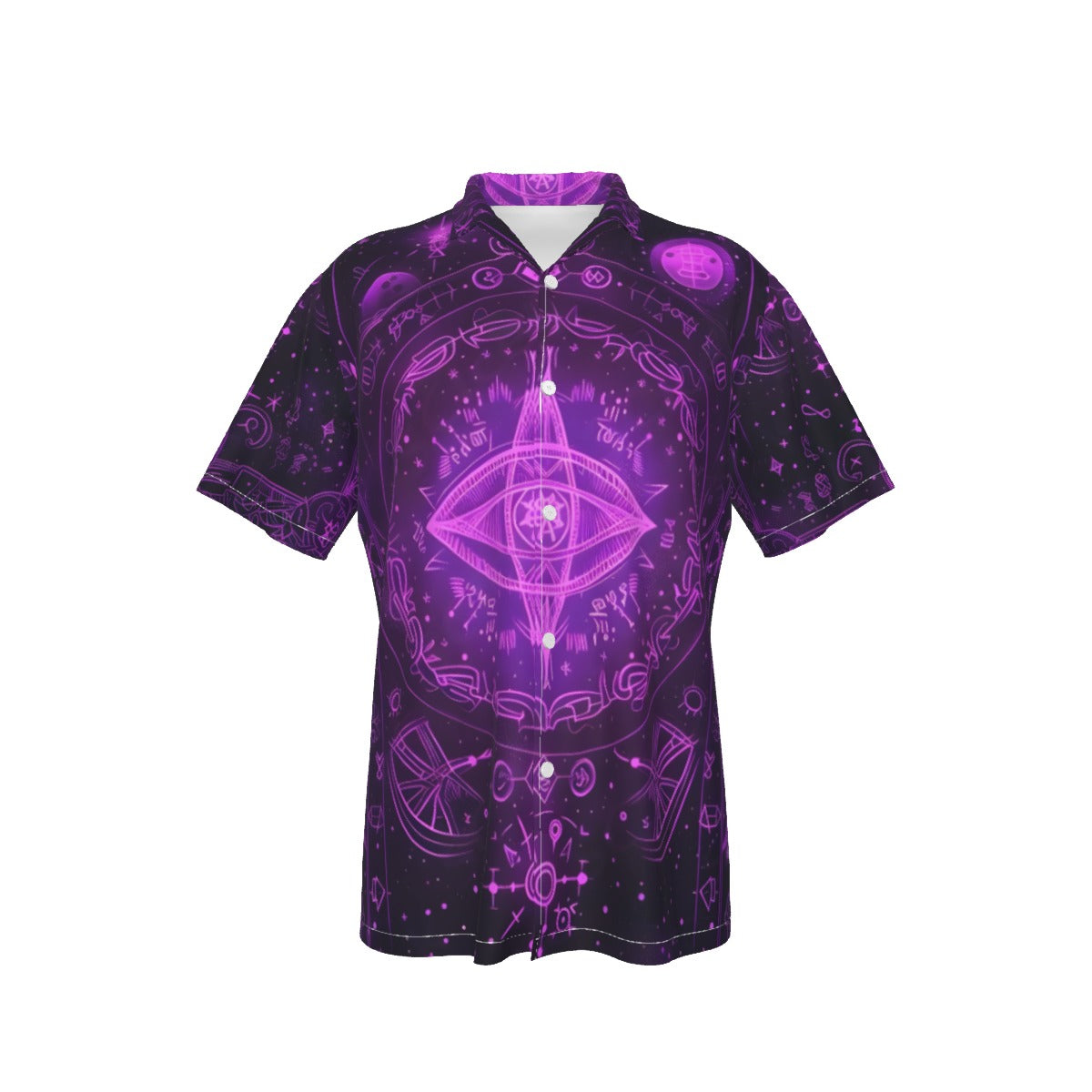 Mystical Fantasy Hawaiian, Arcane Magic Symbol Hawaiian, Witchcore Celestial Light Hawaiian, Vibrant Occult Energy Hawaiian, Esoteric Purple Spell Hawaiian