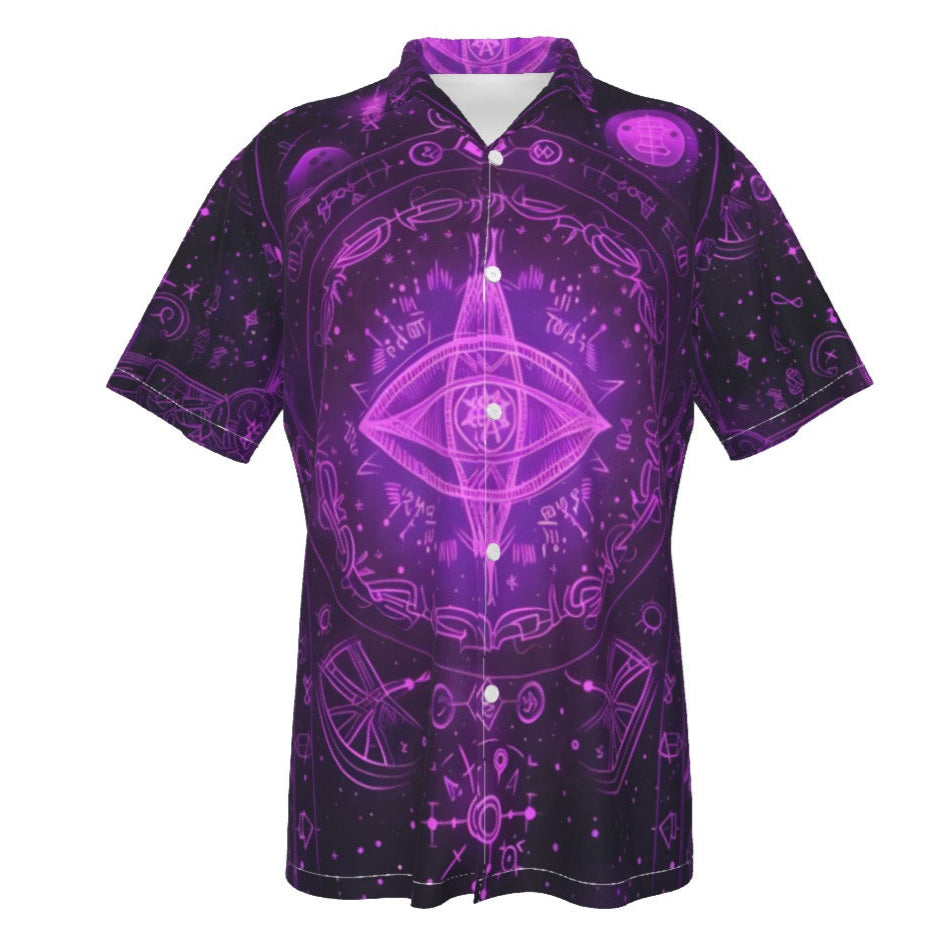 Mystical Fantasy Hawaiian, Arcane Magic Symbol Hawaiian, Witchcore Celestial Light Hawaiian, Vibrant Occult Energy Hawaiian, Esoteric Purple Spell Hawaiian