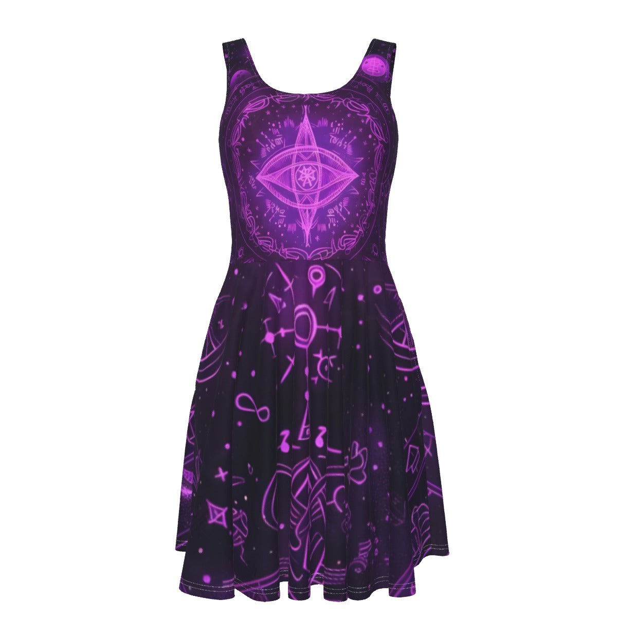 Mystical Fantasy Women's Tank Vest Dress, Arcane Magic Symbol Dress, Witchcore Celestial Light Dress, Vibrant Occult Energy Dress, Esoteric Purple Spell Dress