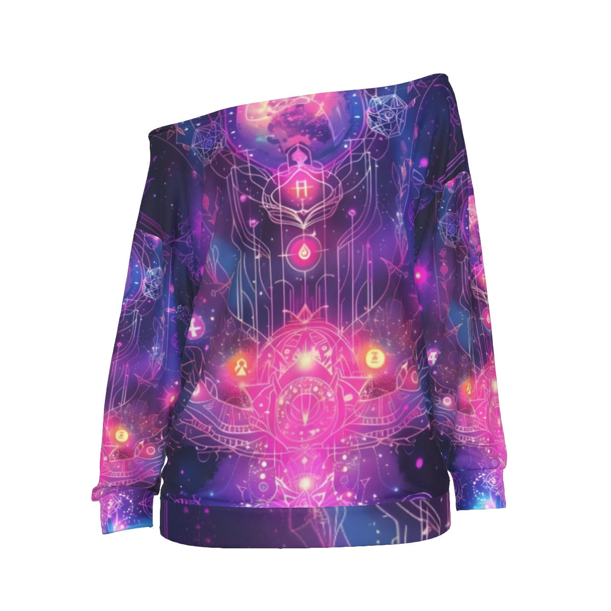 Cosmic Mysticism Off - Shoulder, Celestial Portal Energy Off - Shoulder, Astral Light Symbol Off - Shoulder, Vibrant Metaphysical Galaxy Off - Shoulder, Spiritual Geometry Off - Shoulder