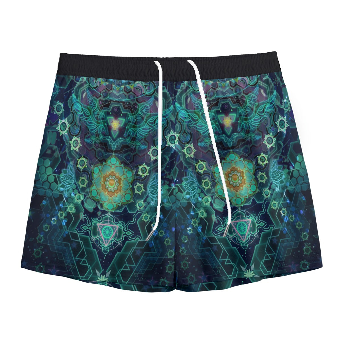 Yantric Geometry Men's Shorts, Sacred Mandala Energy Shorts, Mystic Geometric Light Shorts, Vibrant Spiritual Pattern Shorts, Celestial Yantra Shorts