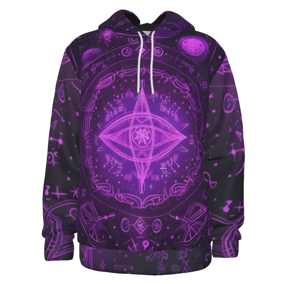 Mystical Fantasy Hoodie, Arcane Magic Symbol Hoodie, Witchcore Celestial Light Hoodie, Vibrant Occult Energy Hoodie, Esoteric Purple Spell Hoodie