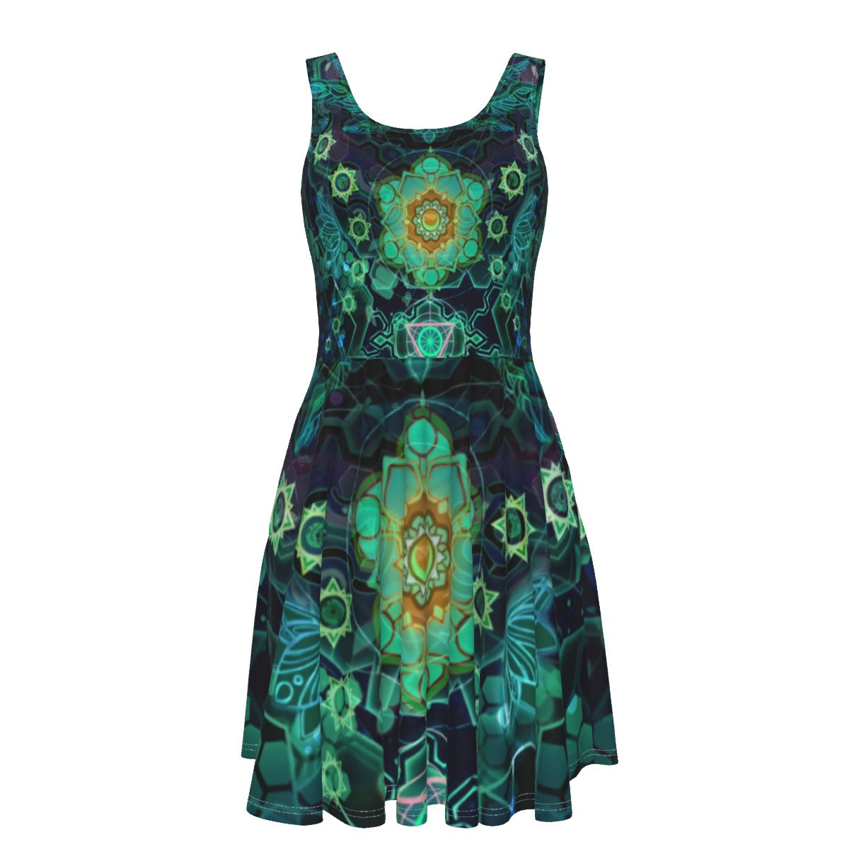 Yantric Geometry Women's Tank Vest Dress, Sacred Mandala Energy Vest Dress, Mystic Geometric Light Vest Dress, Vibrant Spiritual Pattern Vest Dress, Celestial Yantra Vest Dress