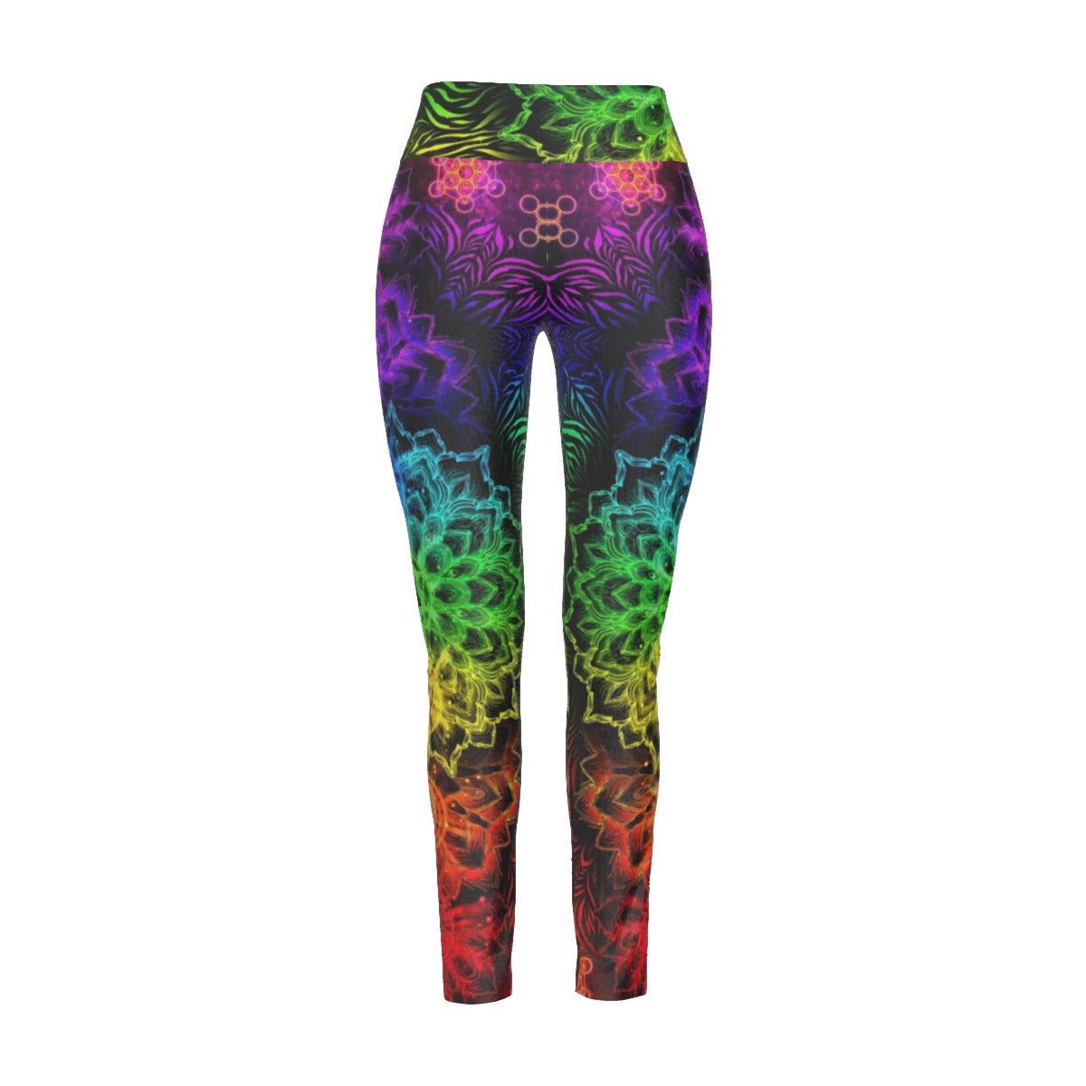 Sacred Chakra Mandala Leggings, Vibrant Rainbow Energy Healing Leggings, Spiritual Energy Symbol, Colorful Sacred Geometry Leggings, Mandala Leggings