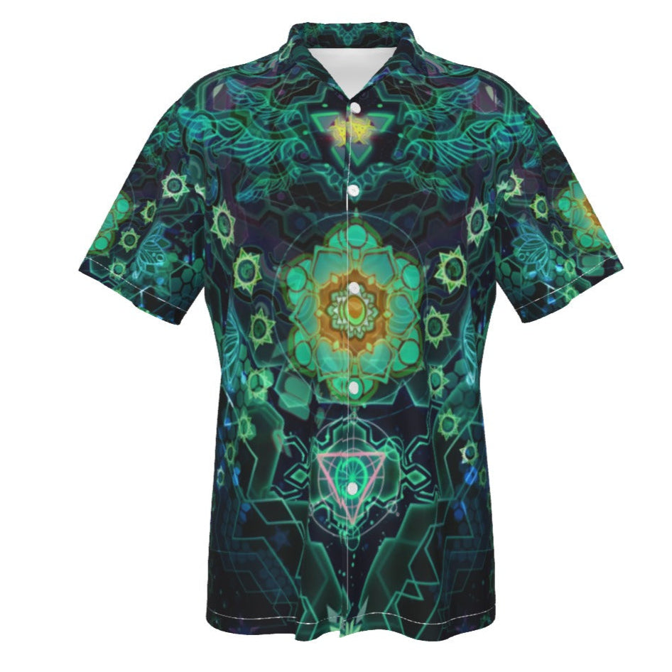 Yantric Geometry Hawaiian, Sacred Mandala Energy Hawaiian, Mystic Geometric Light Hawaiian, Vibrant Spiritual Pattern Hawaiian, Celestial Yantra Hawaiian
