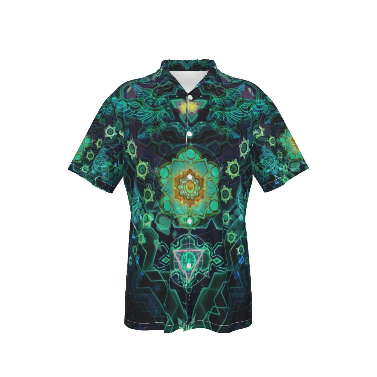 Yantric Geometry Hawaiian, Sacred Mandala Energy Hawaiian, Mystic Geometric Light Hawaiian, Vibrant Spiritual Pattern Hawaiian, Celestial Yantra Hawaiian