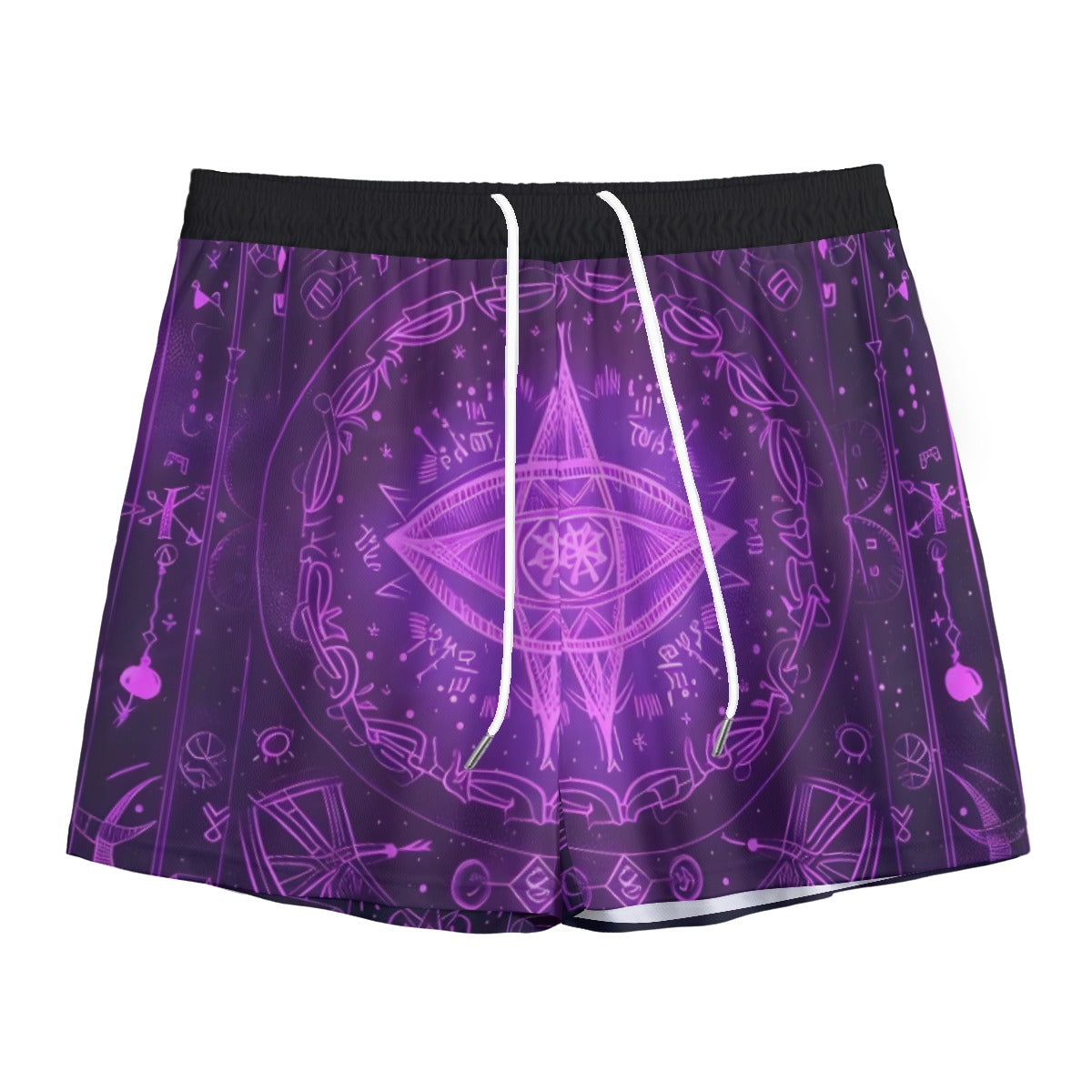 Mystical Fantasy Men's Shorts, Arcane Magic Symbol Shorts, Witchcore Celestial Light Shorts, Vibrant Occult Energy Shorts, Esoteric Purple Spell Shorts