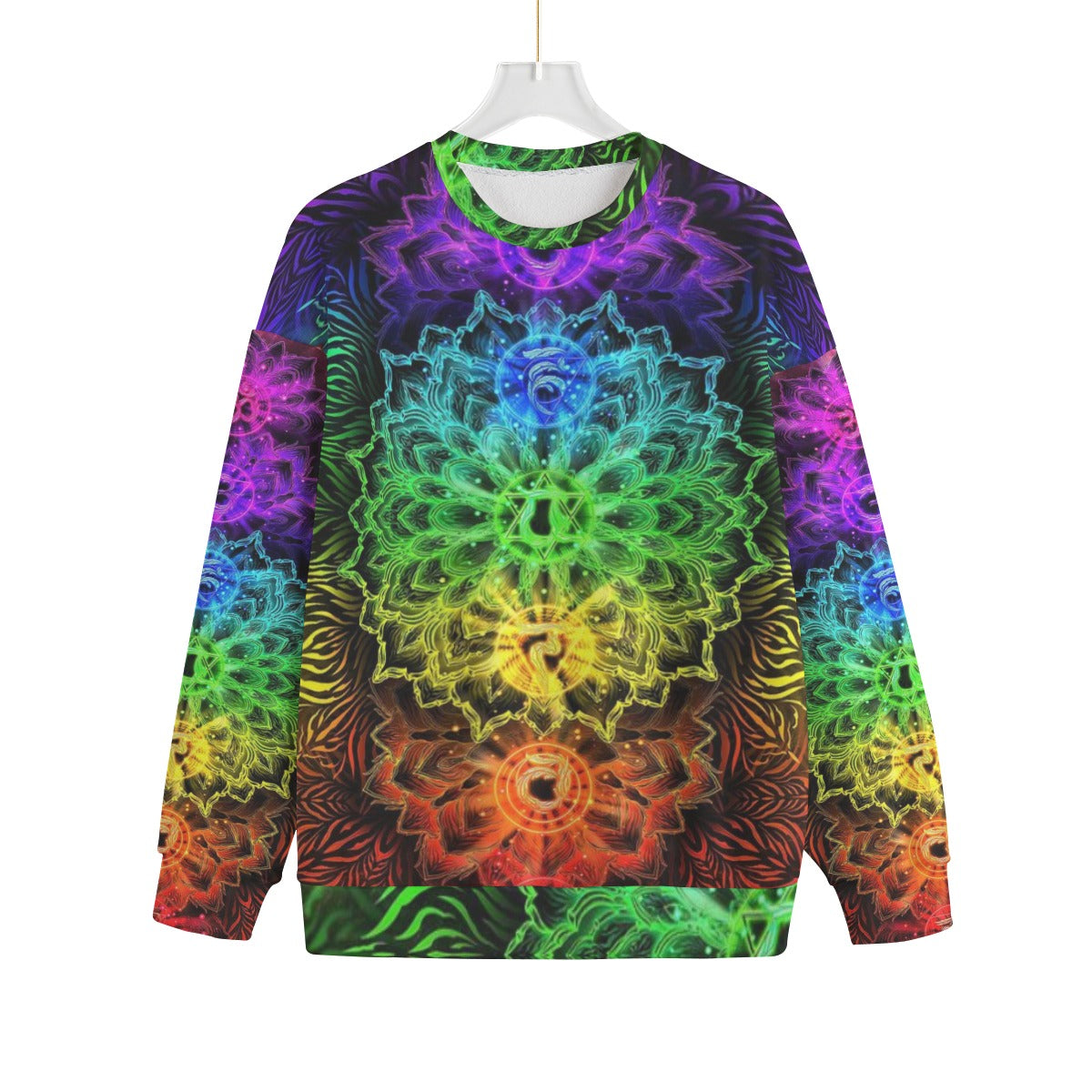 Sacred Chakra Mandala Sweater, Vibrant Rainbow Energy Healing Sweater, Spiritual Energy Symbol, Colorful Sacred Geometry Sweater, Mandala Sweater