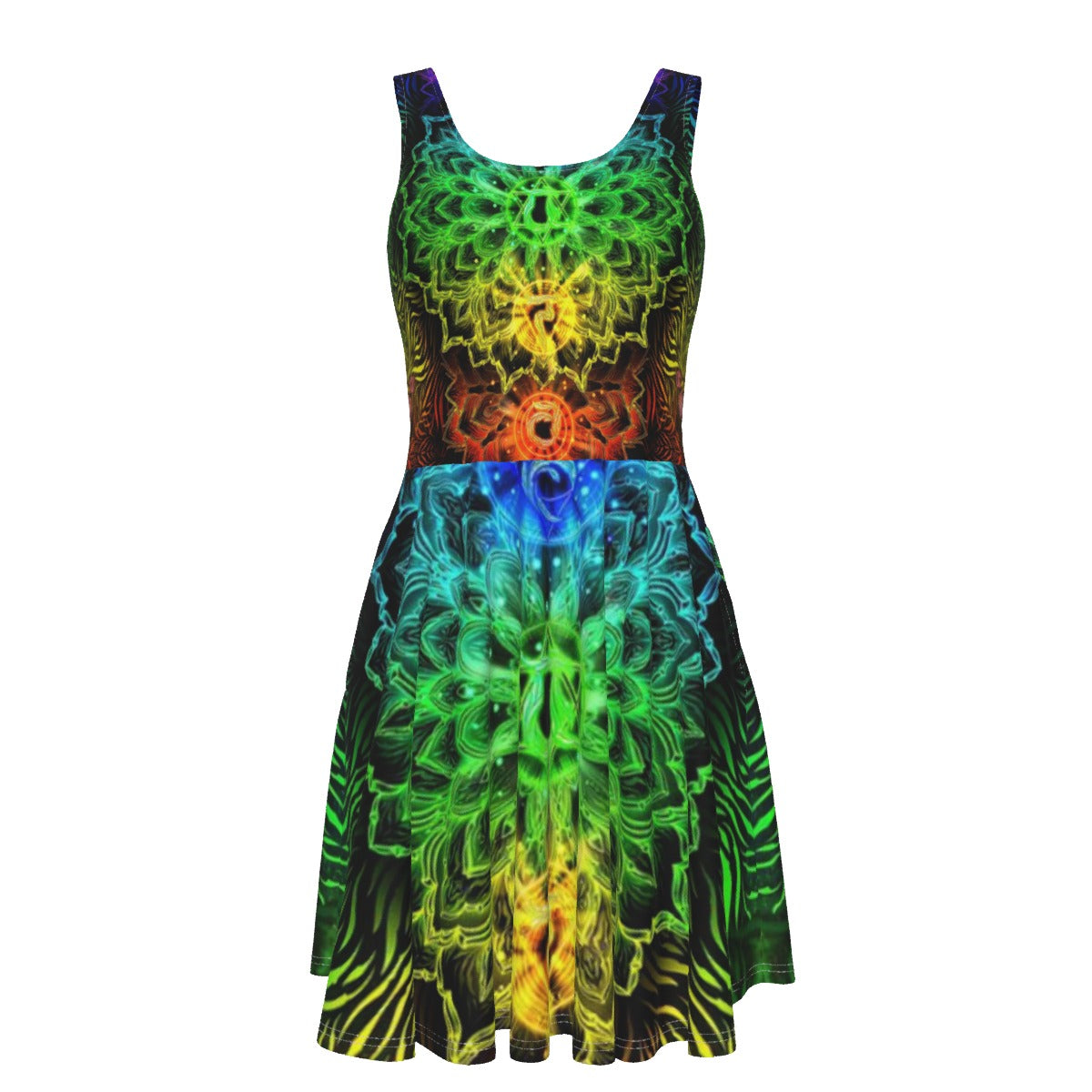 Sacred Chakra Mandala Women's Tank Vest Dress, Vibrant Rainbow Energy Healing Women's Tank Vest Dress, Spiritual Energy Symbol, Colorful Sacred Geometry Dress, Mandala  Dress