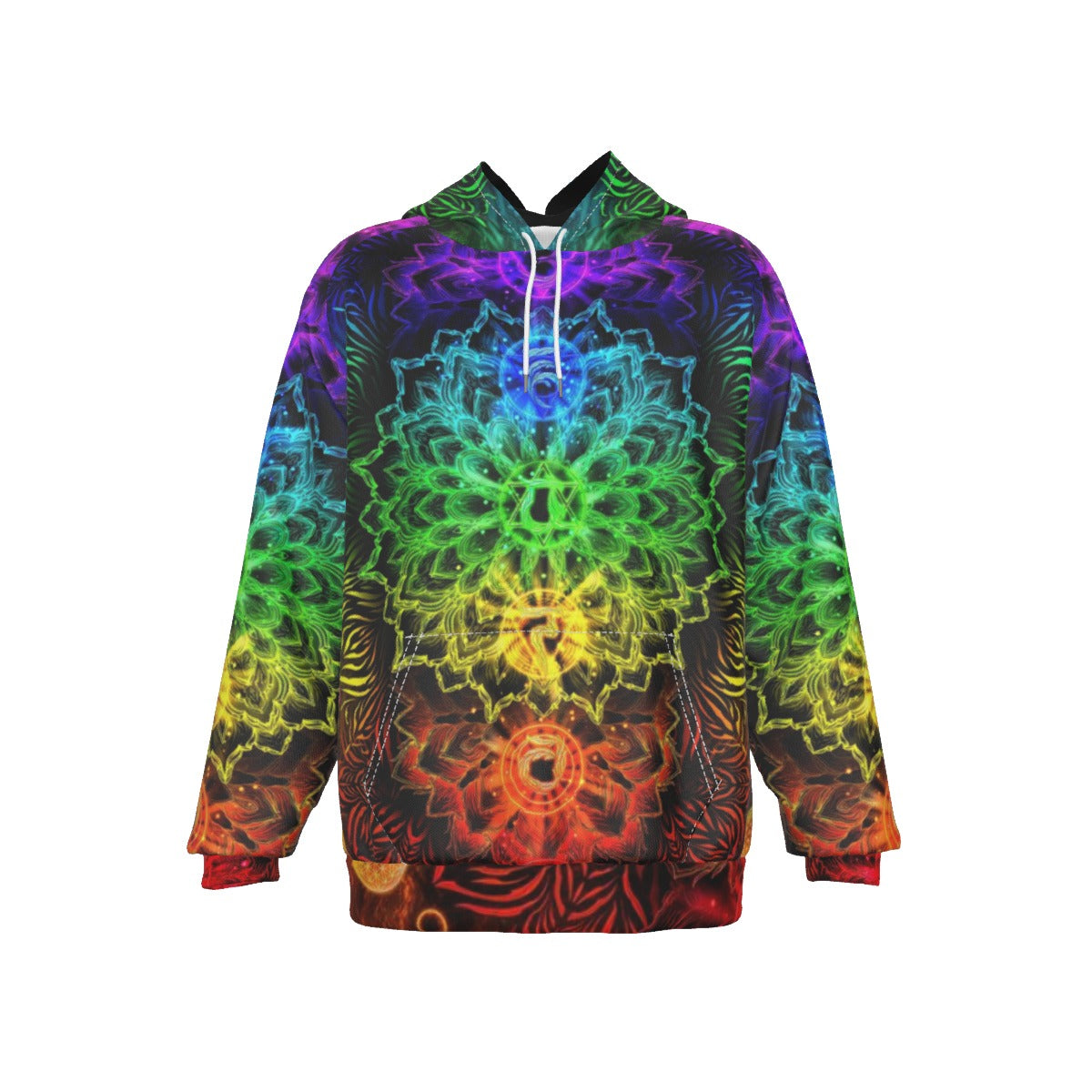 Sacred Chakra Mandala Hoodie, Vibrant Rainbow Energy Healing Hoodie, Spiritual Energy Symbol, Colorful Sacred Geometry Hoodie, Mandala Hoodie