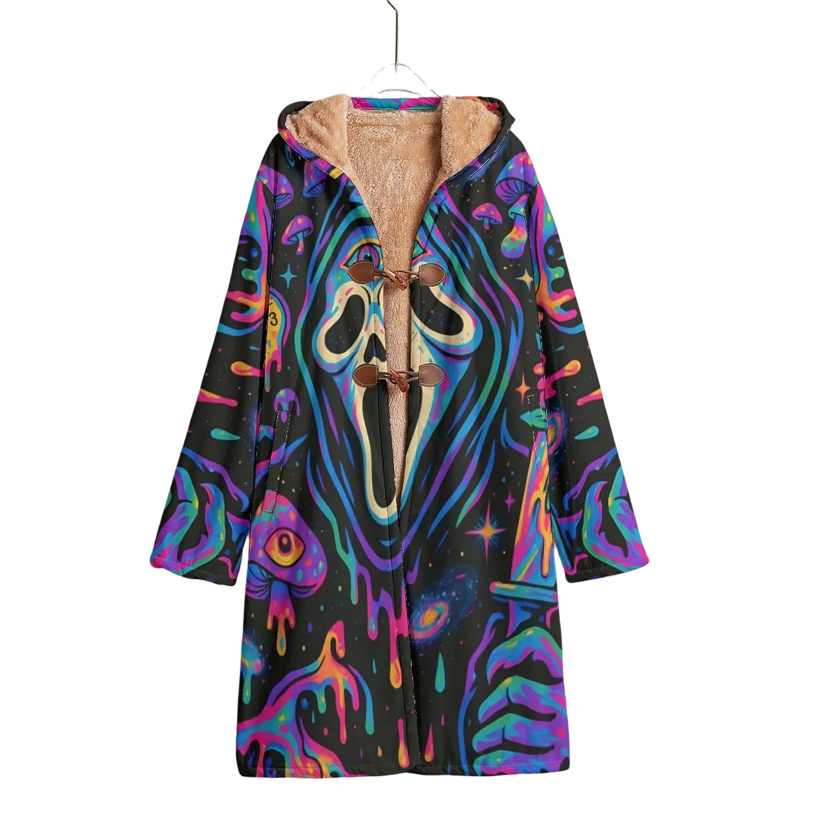 Psychedelic Halloween Mushrooms Cloak, Trippy Neon Mushroom Hooded Cape, Spooky Halloween Costume, Horror Festival Wear
