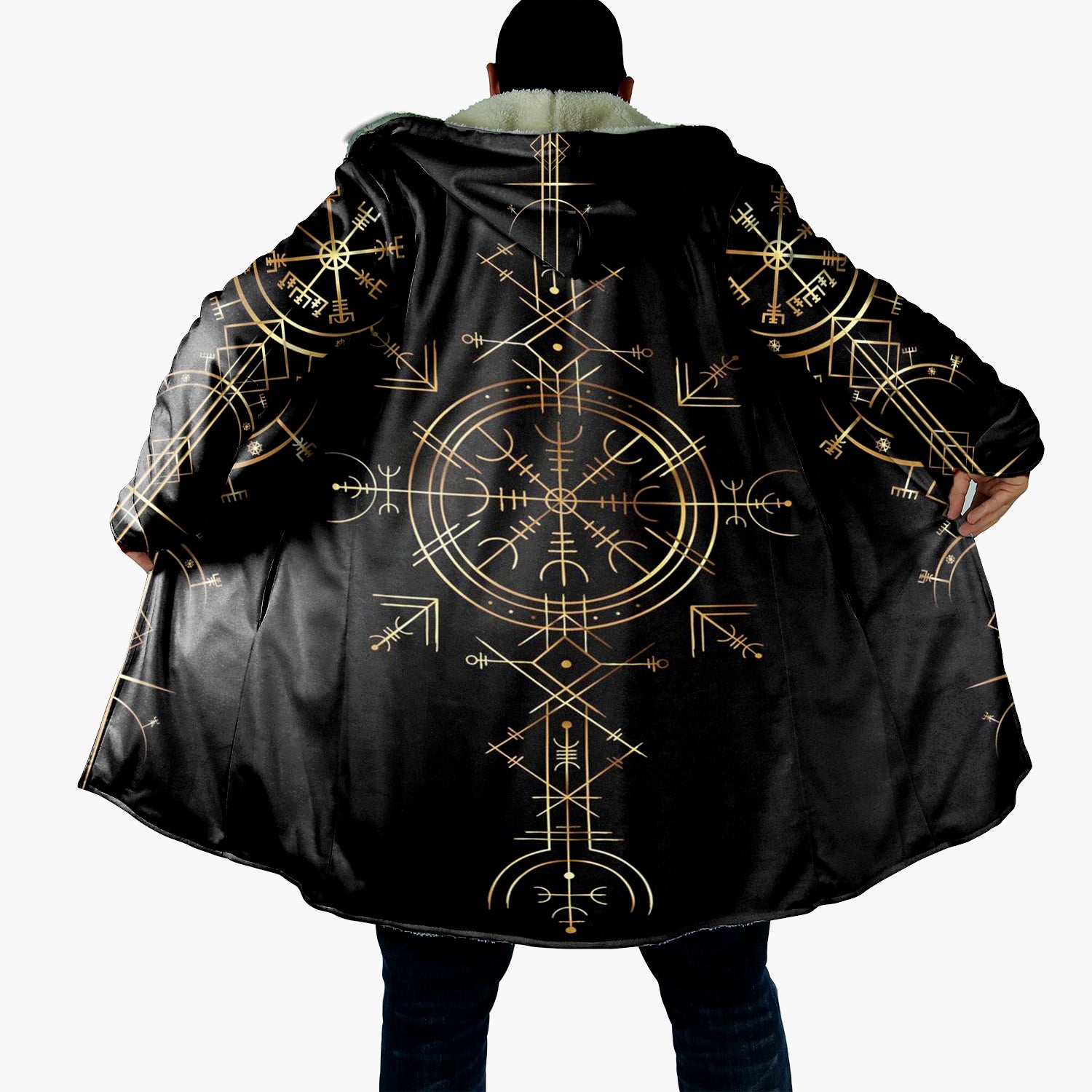 Viking Vegvisir Mysticism Cloak, Norse Rune Viking Cape, Nordic Compass Hooded Cloak, Viking Spiritual Festival Wear, Sacred Geometry Cloak