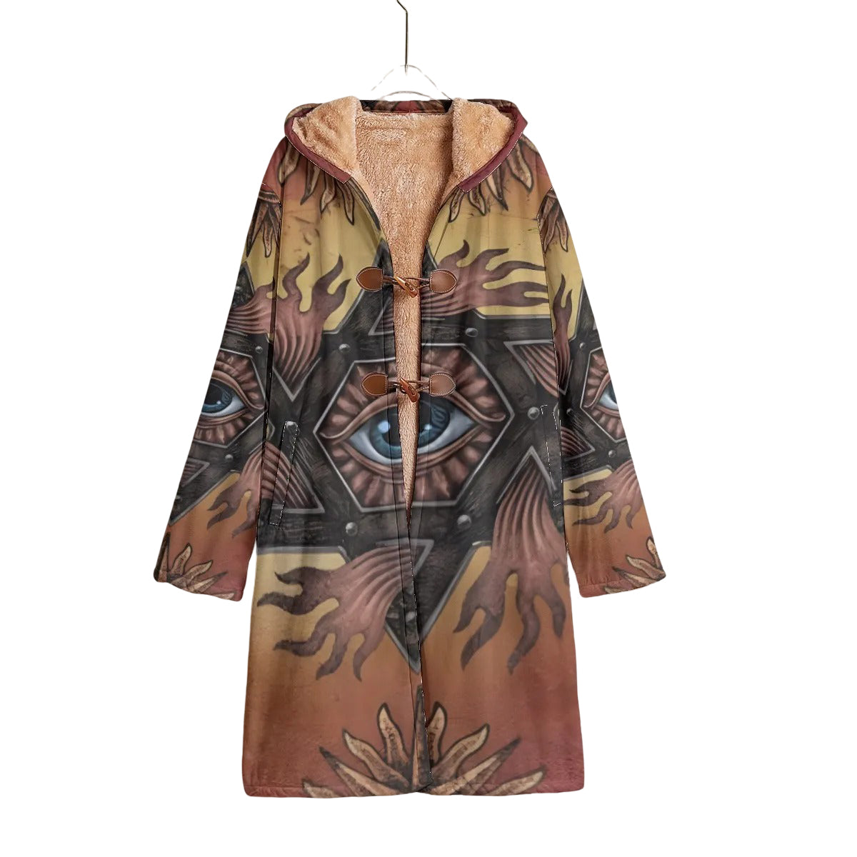 Mystic Eye Mandala Cloak, Sacred Geometry Hooded Cape, Esoteric Visionary Art Festival Wear, Spiritual Gothic Boho Robe