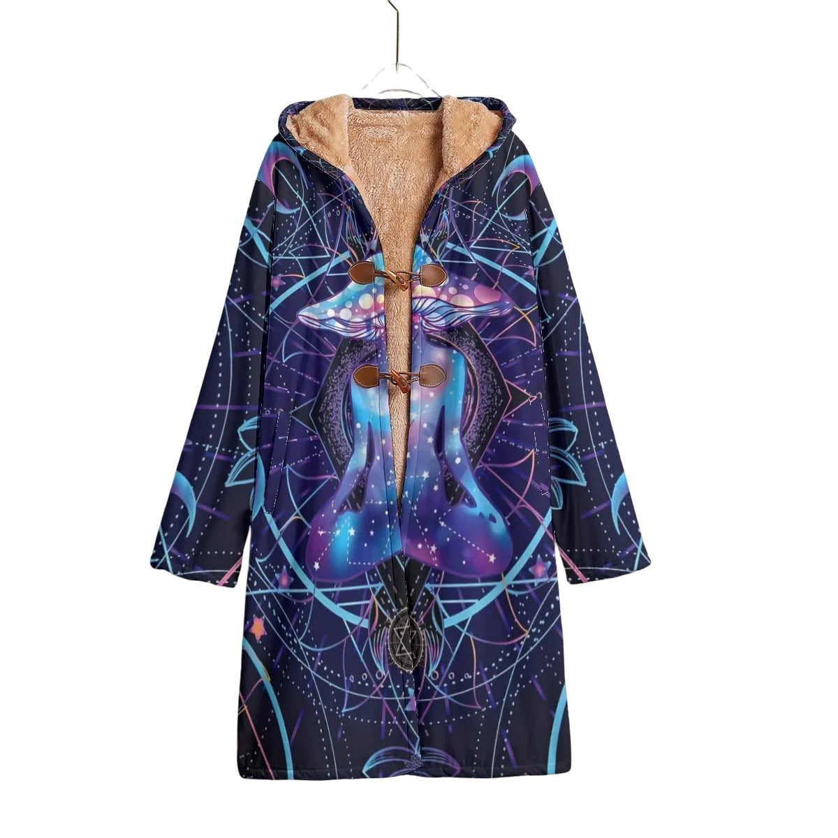 Mystic Mushroom Awakening Cloak, Psychedelic Spiritual Cape, Cosmic Mushroom Hooded Cloak, Visionary Art Festival Wear, Boho Mystic Style