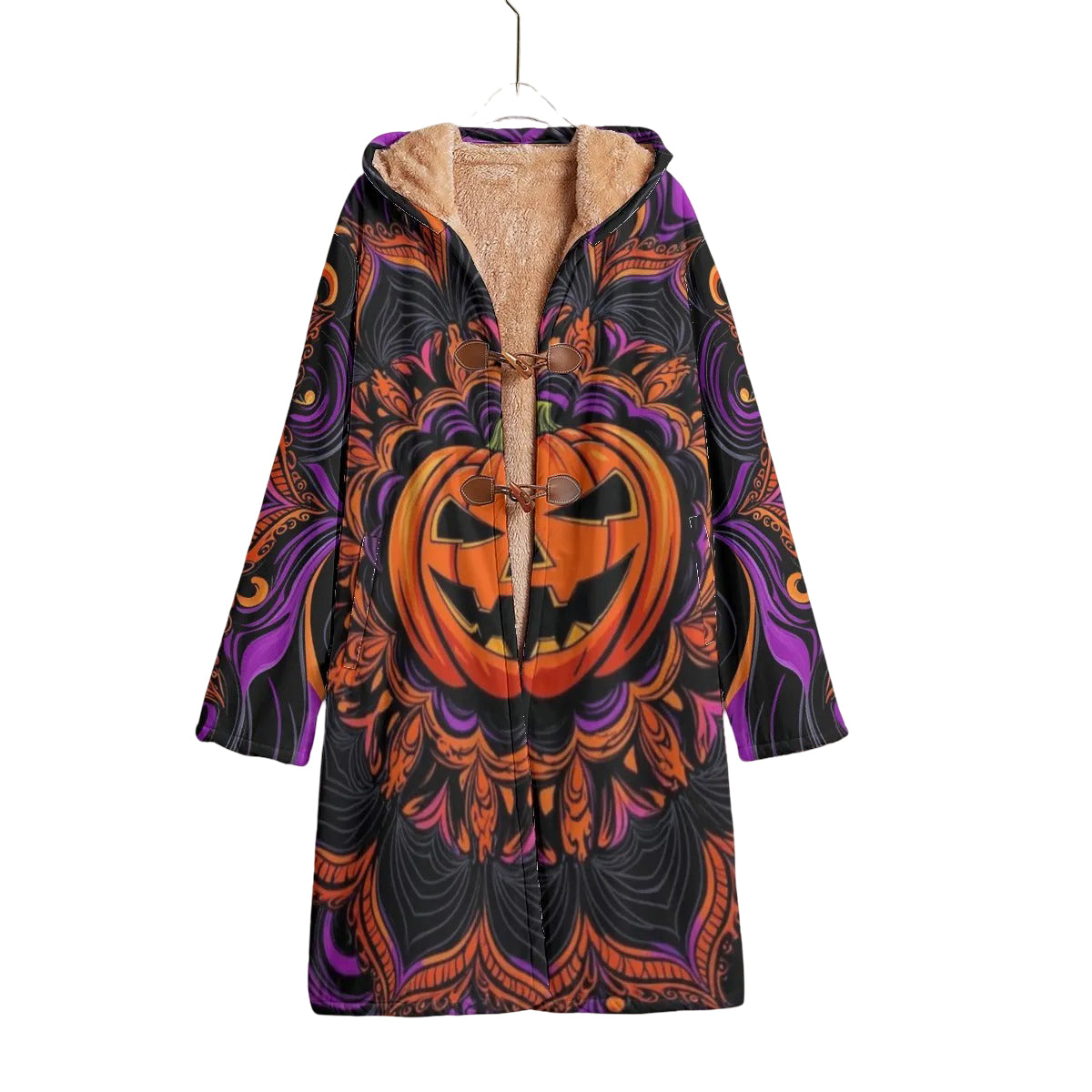 Pumpkin Mandala Magic Cloak, Halloween Jack-o’-Lantern Hooded Cape, Spooky Mandala Art Costume, Gothic Fall Festival Wear