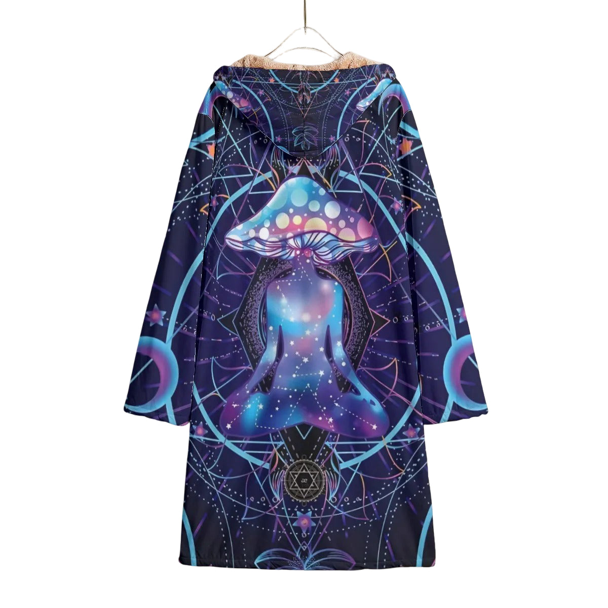 Mystic Mushroom Awakening Cloak, Psychedelic Spiritual Cape, Cosmic Mushroom Hooded Cloak, Visionary Art Festival Wear, Boho Mystic Style