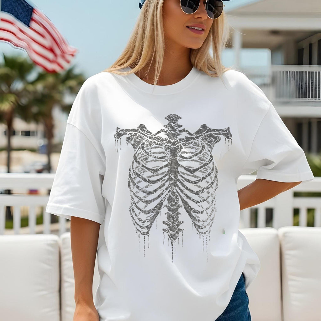 Skeleton Rib Vintage Graphic Custom T Shirt, Halloween Tee Shirt, Retro Skeleton Gothic Tee, 90s Dark Art Horror Shirt, Halloween Costume Ideas Shirt